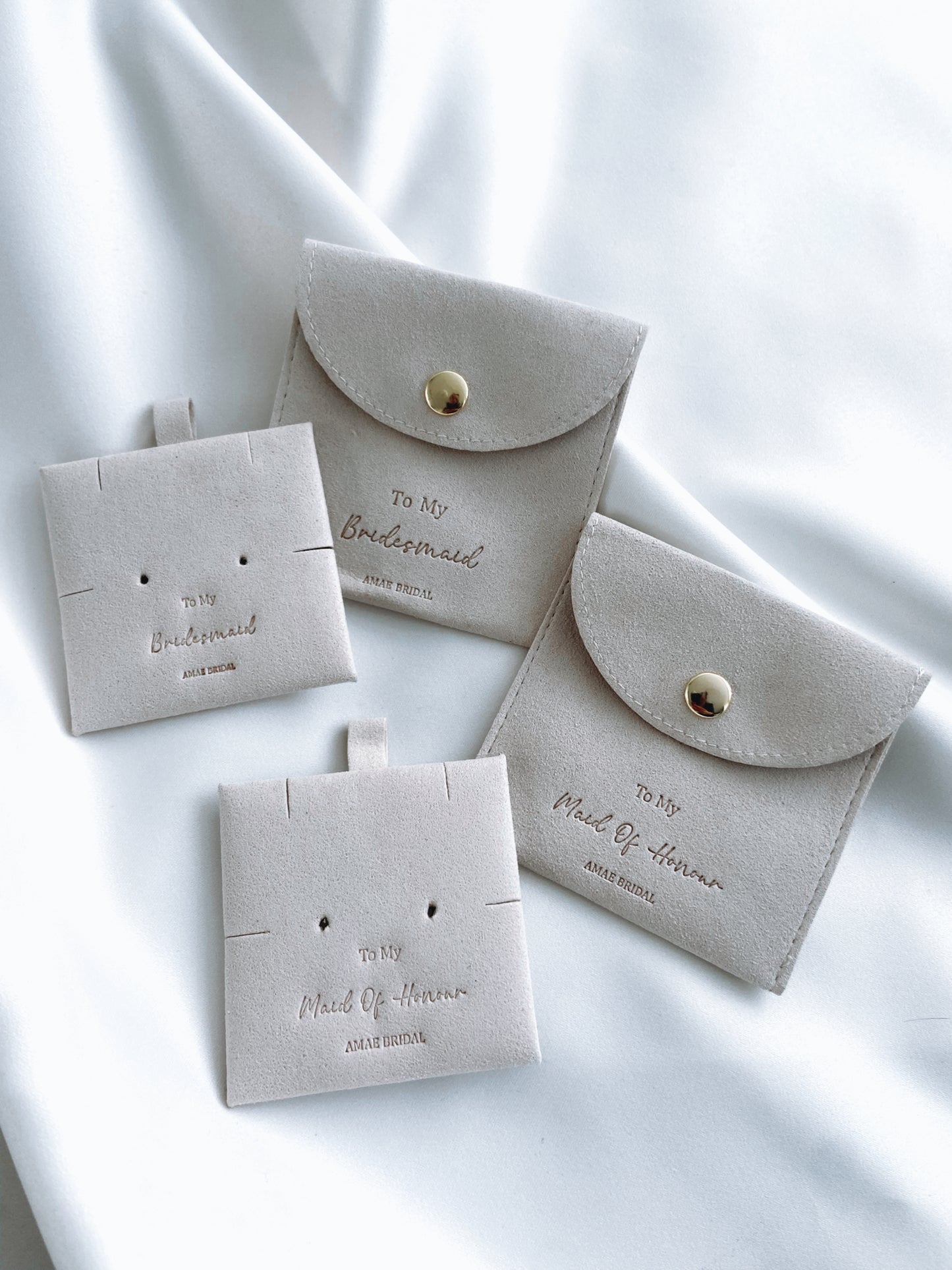 Personalised Bridal Party Jewellery Pouches With Backs - Beige