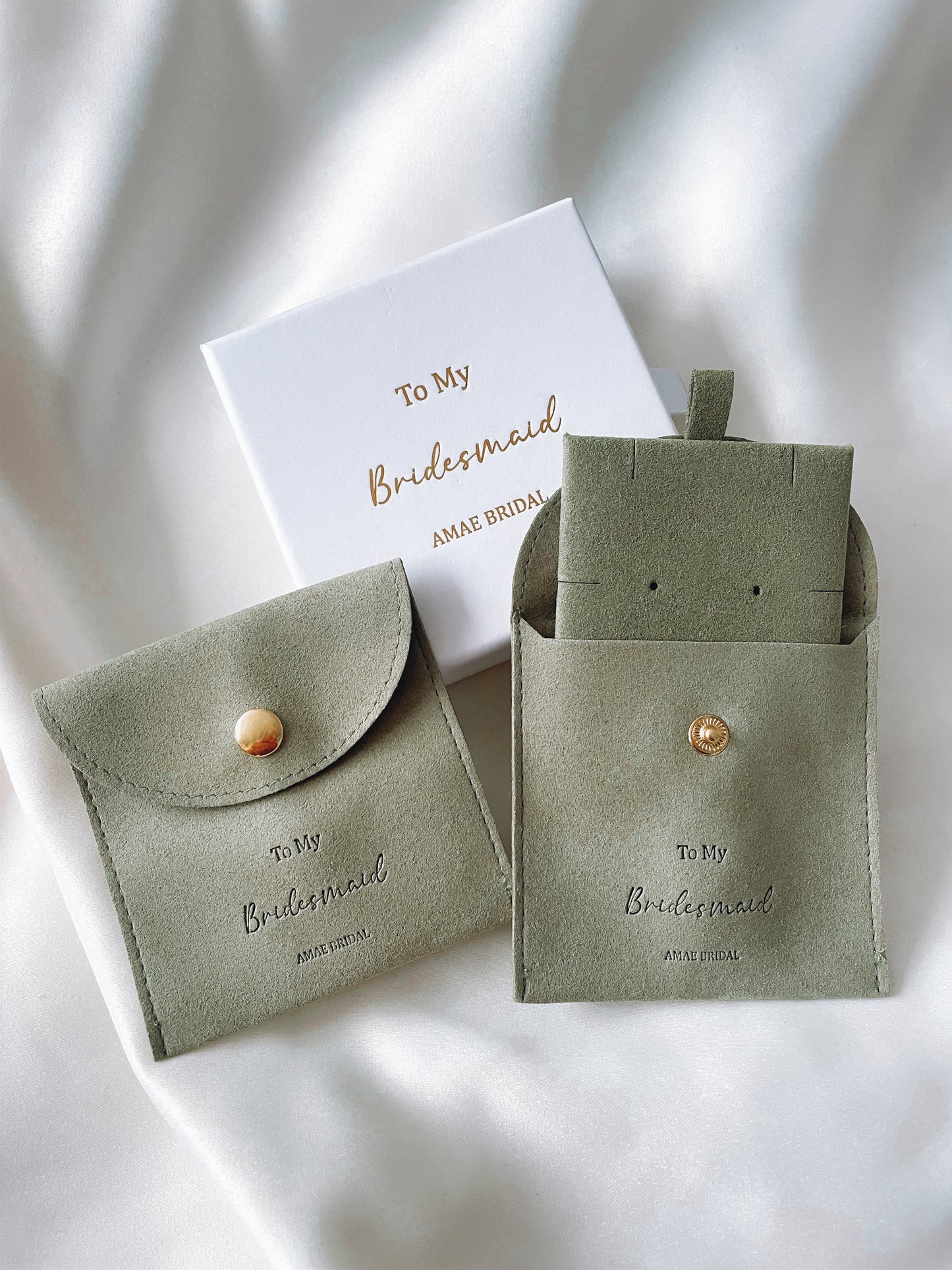 Green Personalised Bridal Party Jewellery Pouch and Back