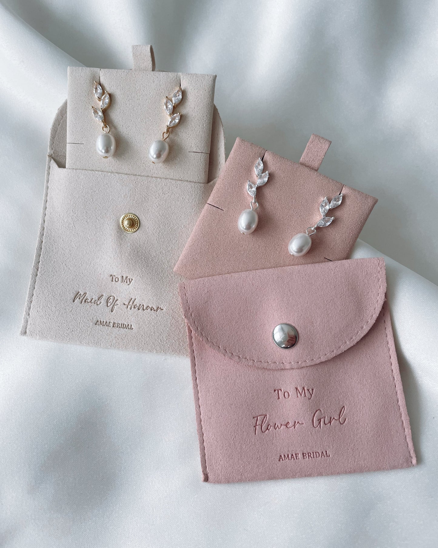 14k Plated Pearl Leaf Drop Bridesmaids Earring
