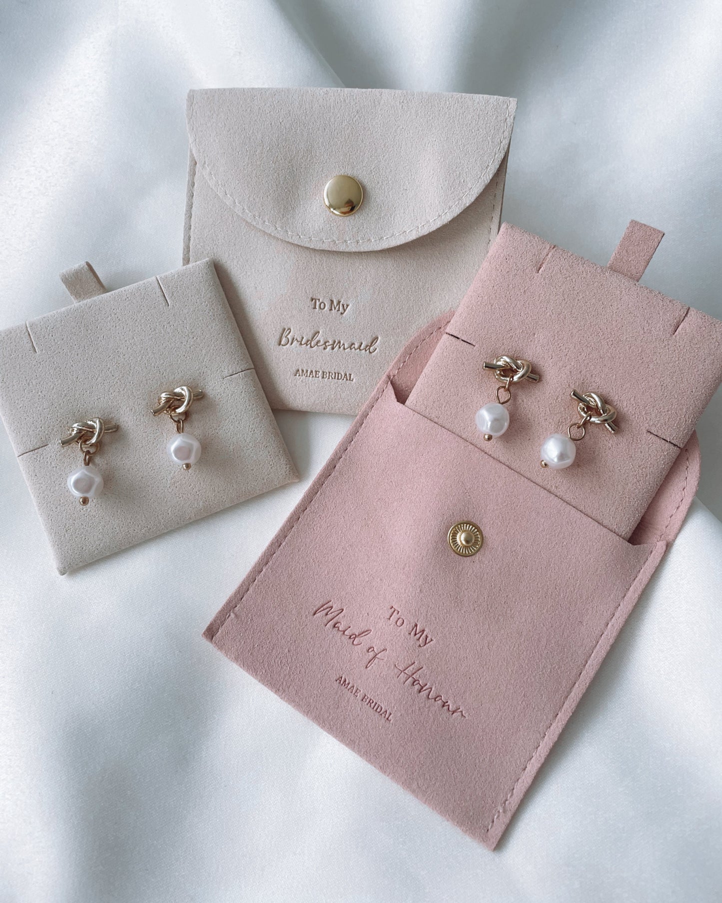 Pearl Gold Knot 925 Sterling Silver Stud Bridesmaids Earring