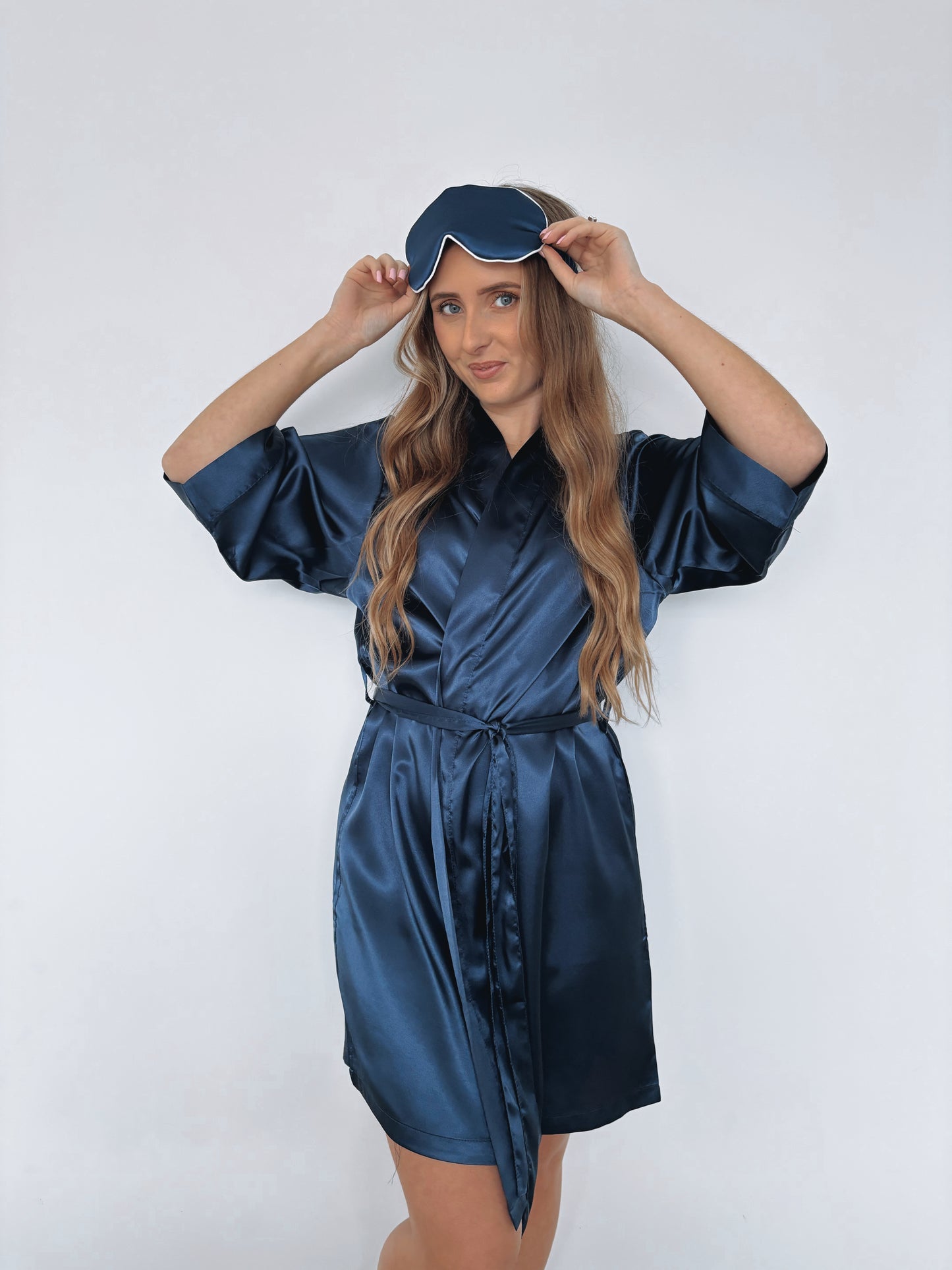 Personalised Embroidered Satin Robe - Navy