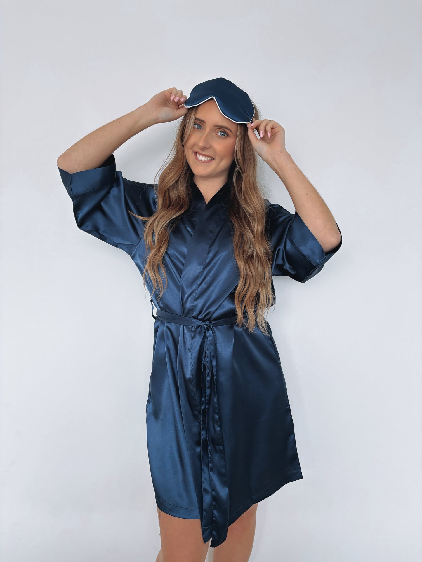 Personalised Embroidered Satin Robe - Navy