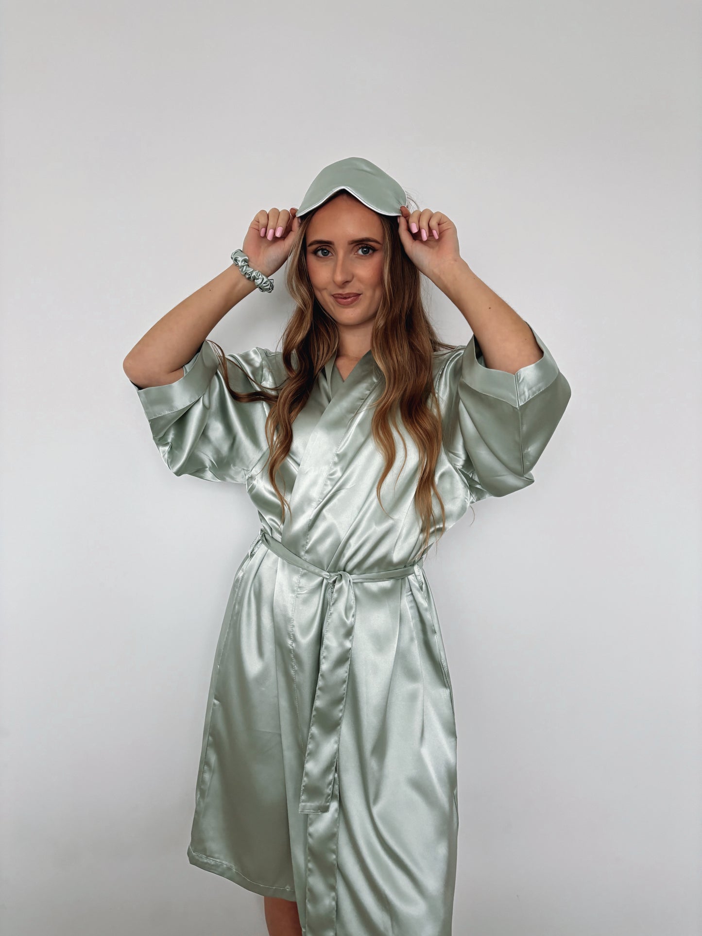 Personalised Embroidered Satin Robe - Sage