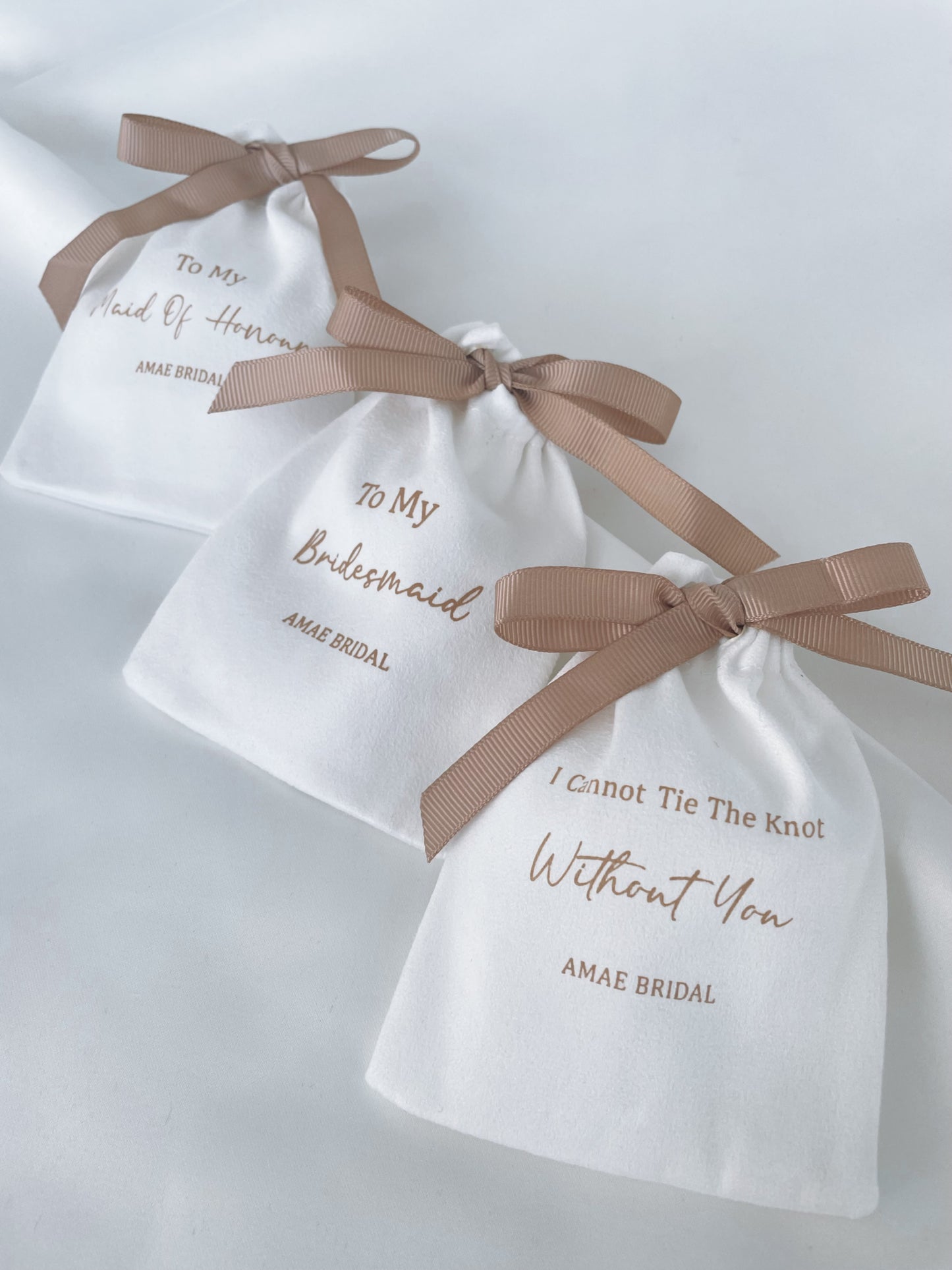 Beige Bow Bridal Party Pouches