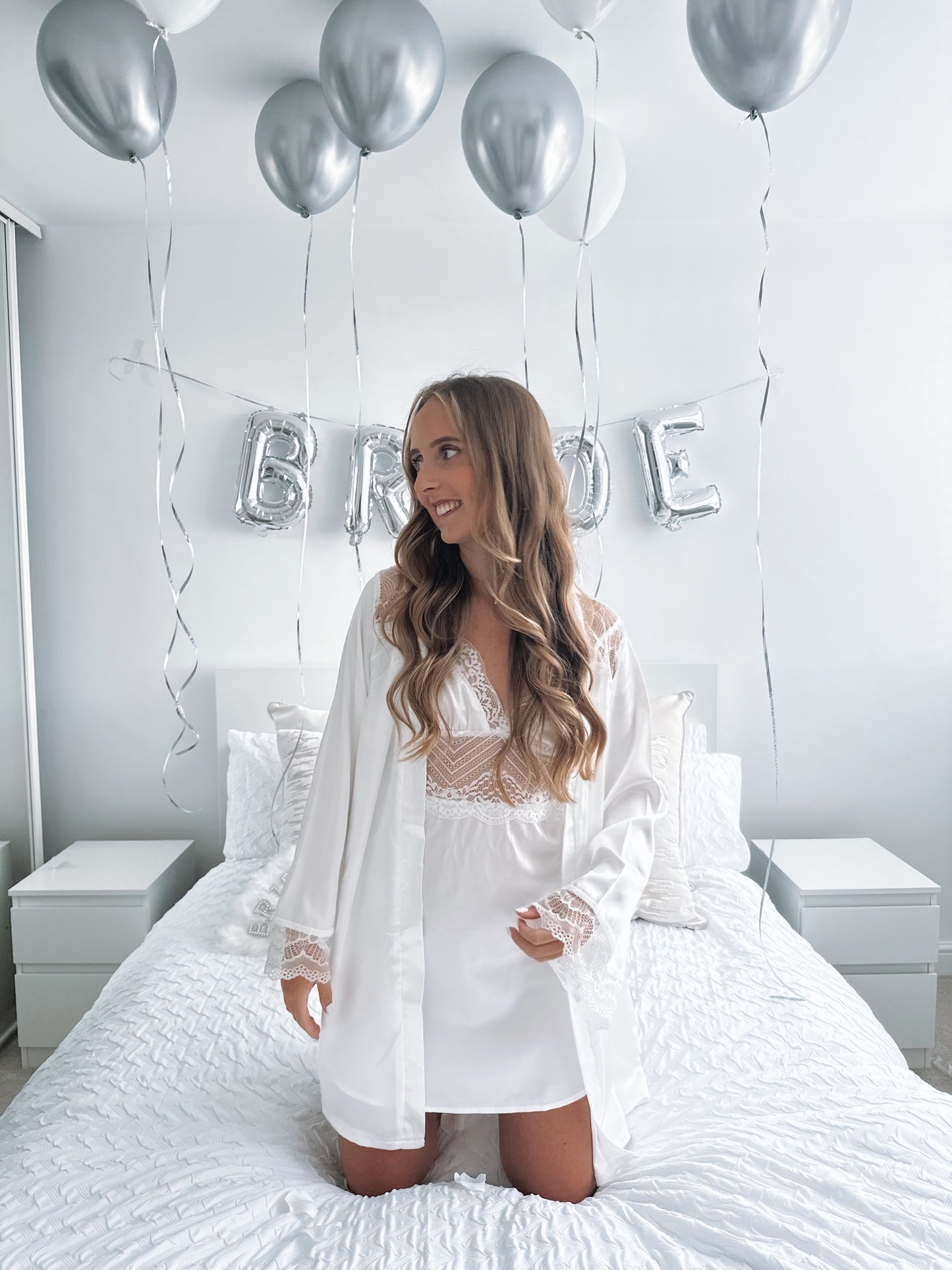 Bridal White Lace Satin Slip Dress