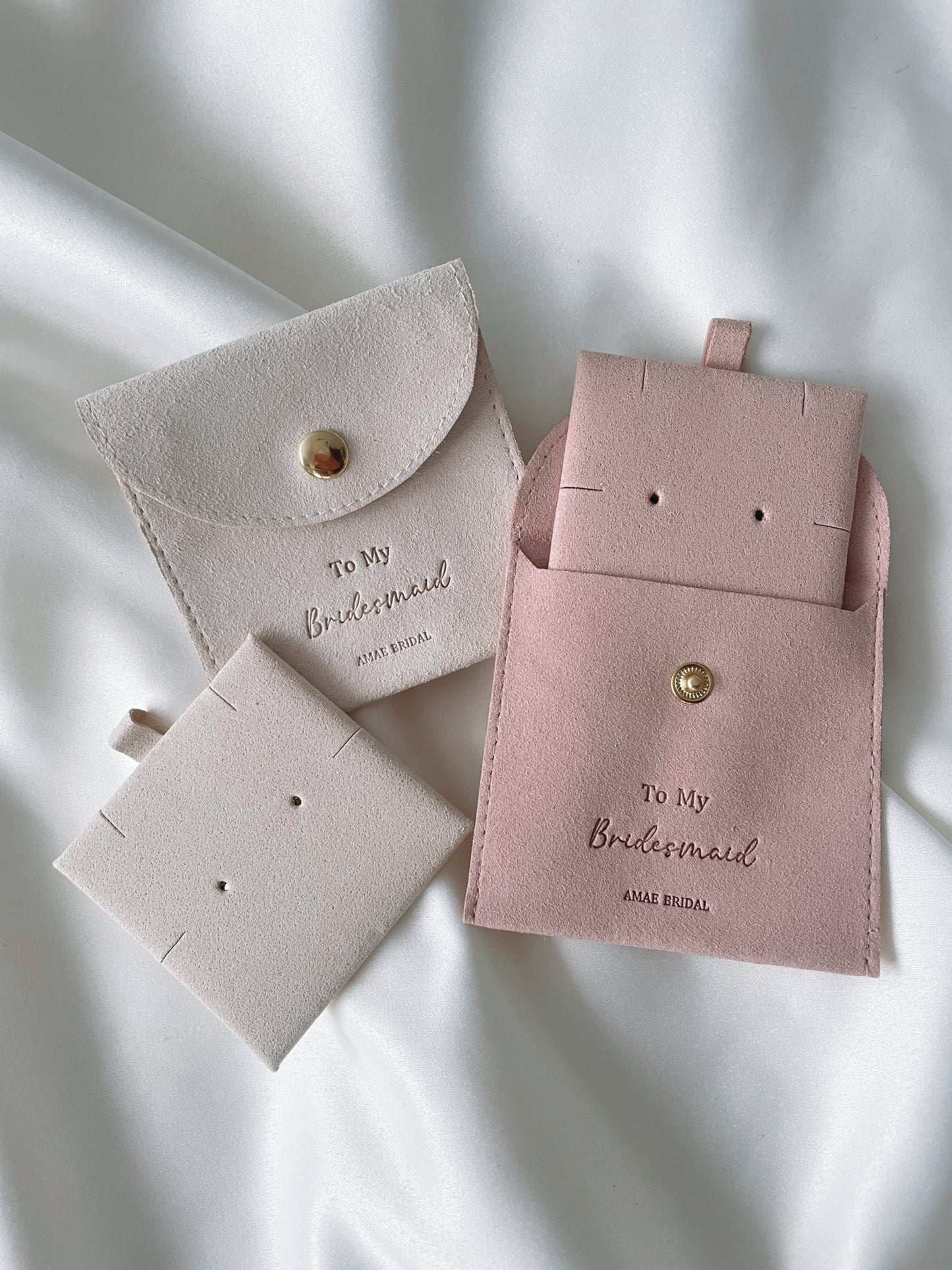 Beige Personalised Bridal Party Jewellery Pouch and Back