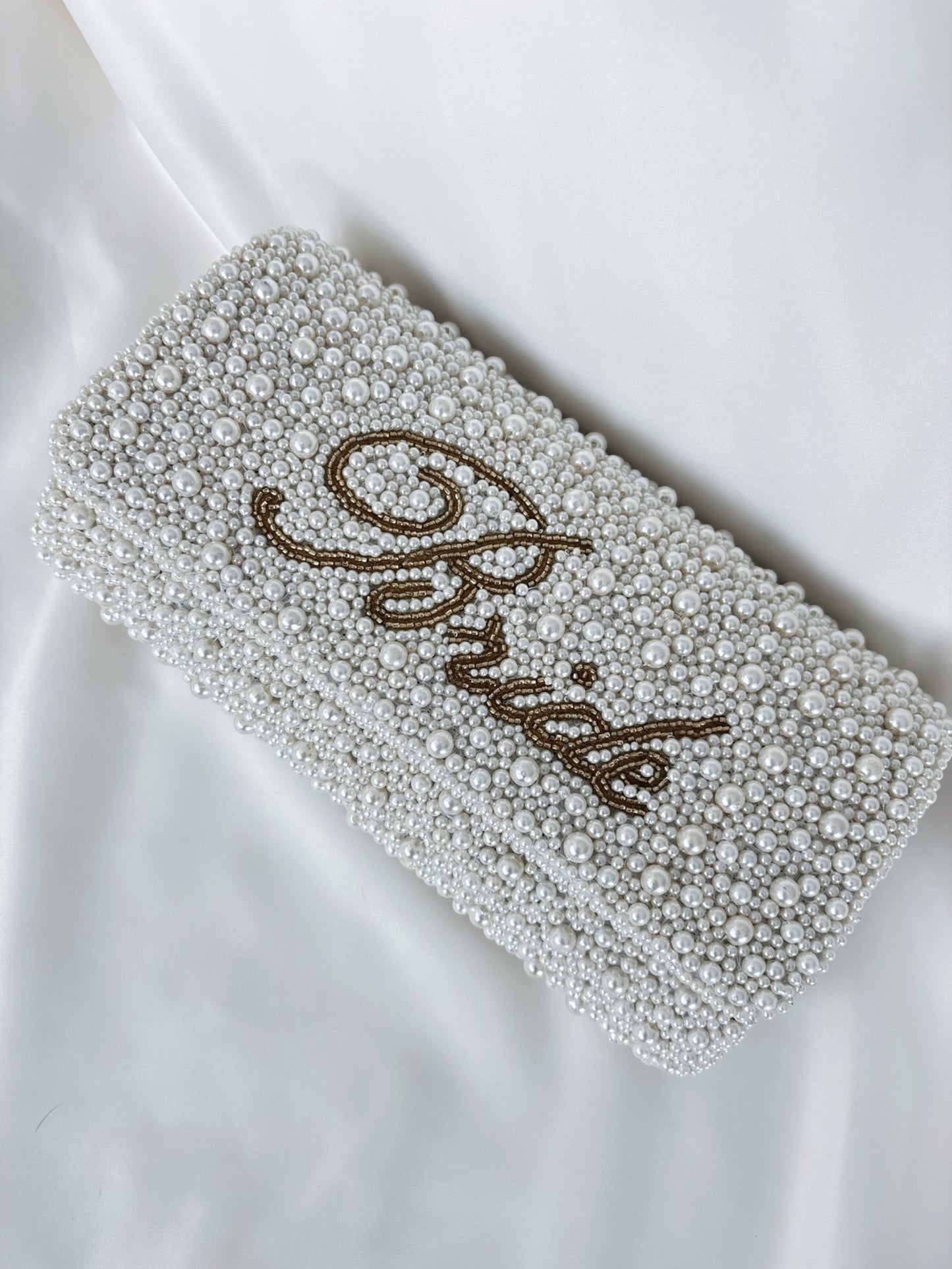 Personalised Pearl and Beaded Bridal Clutch Bag