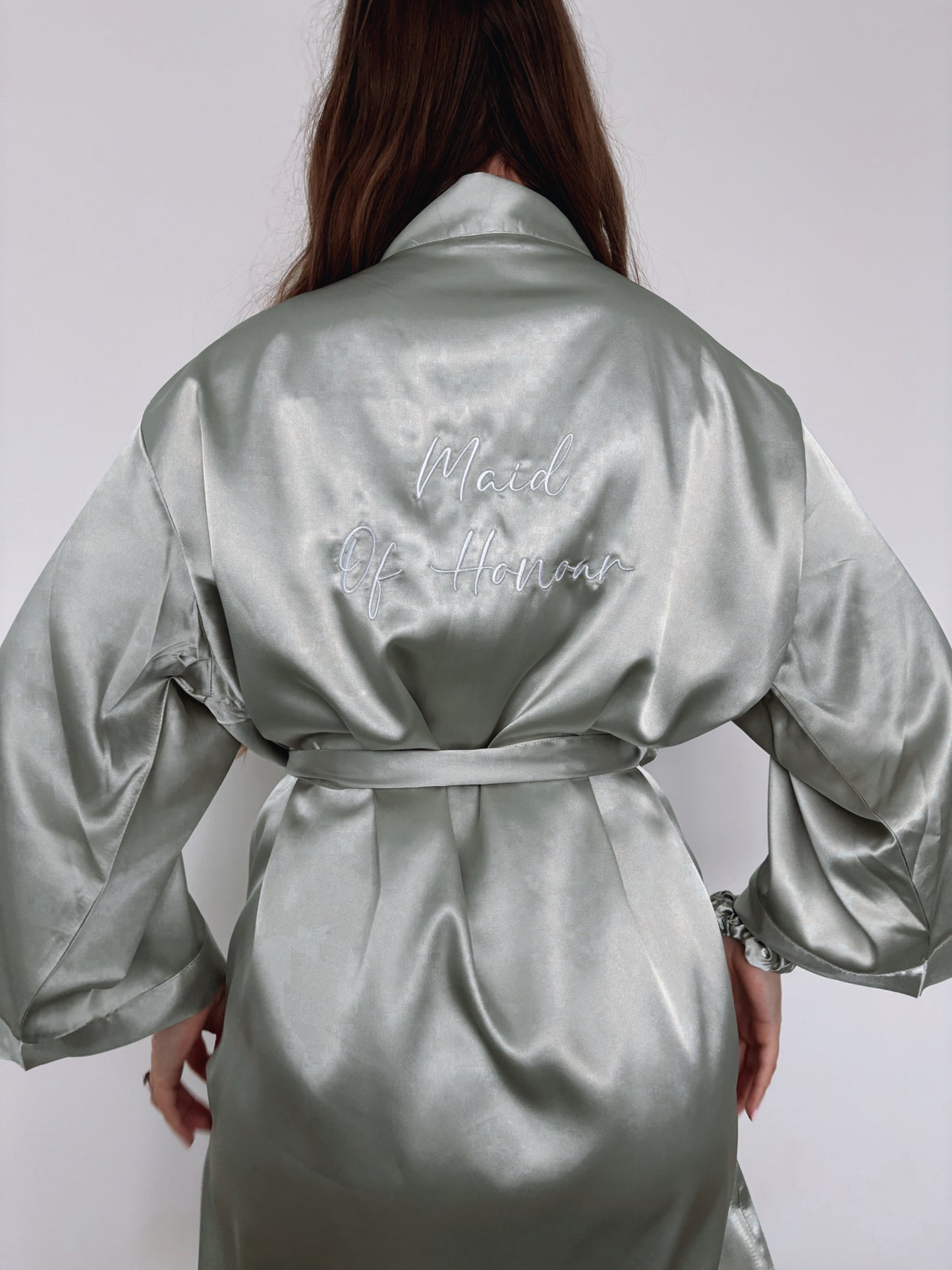 Personalised Embroidered Satin Robe - Sage