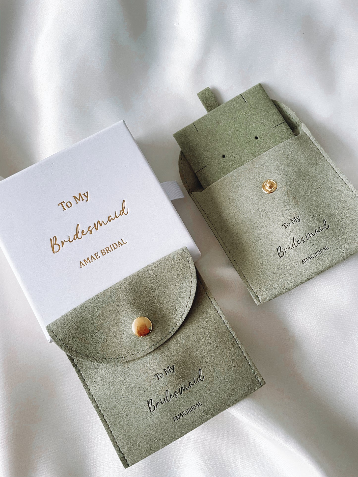 Green Personalised Bridal Party Jewellery Pouch and Back