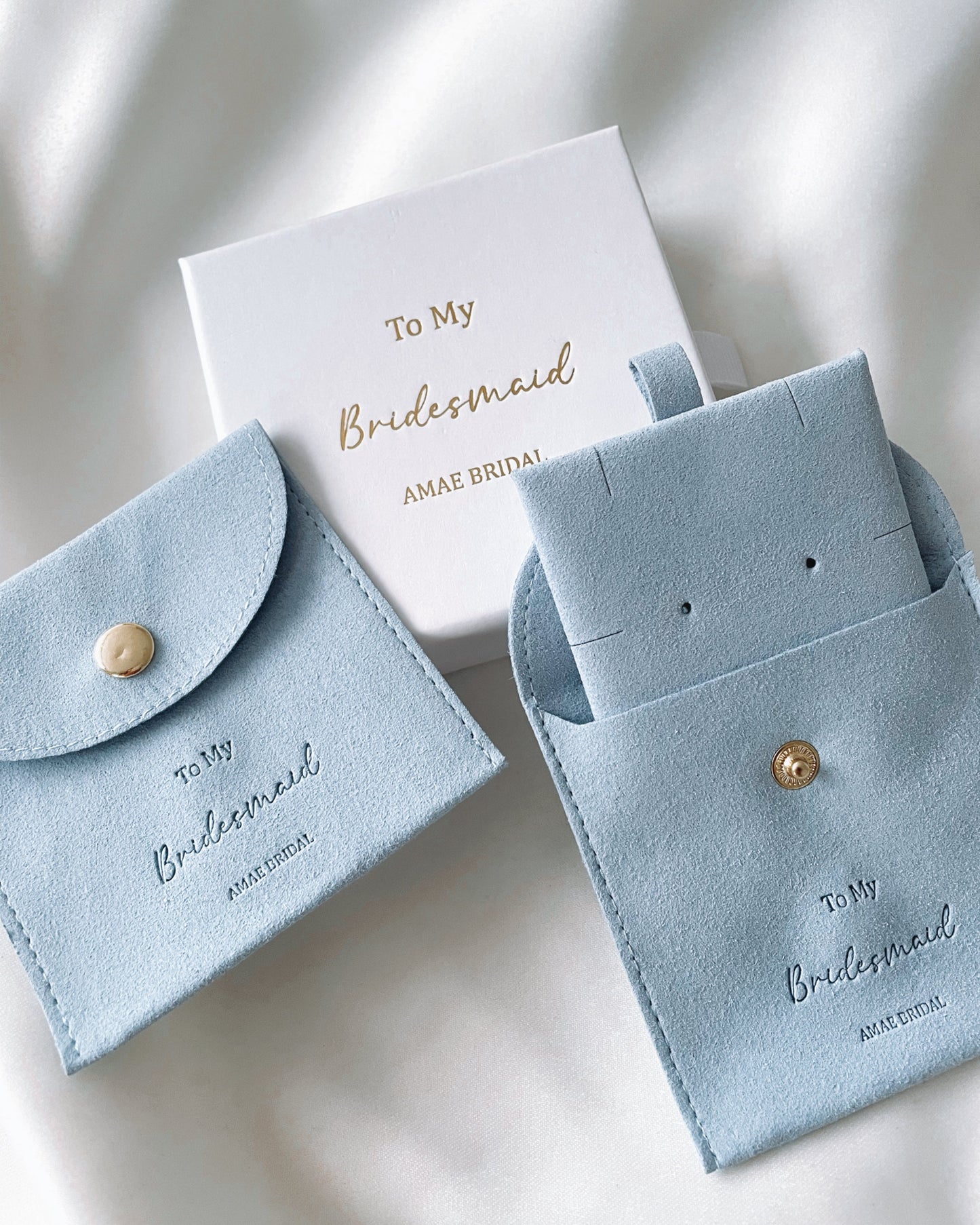 Blue Personalised Bridal Party Jewellery Pouch and Back