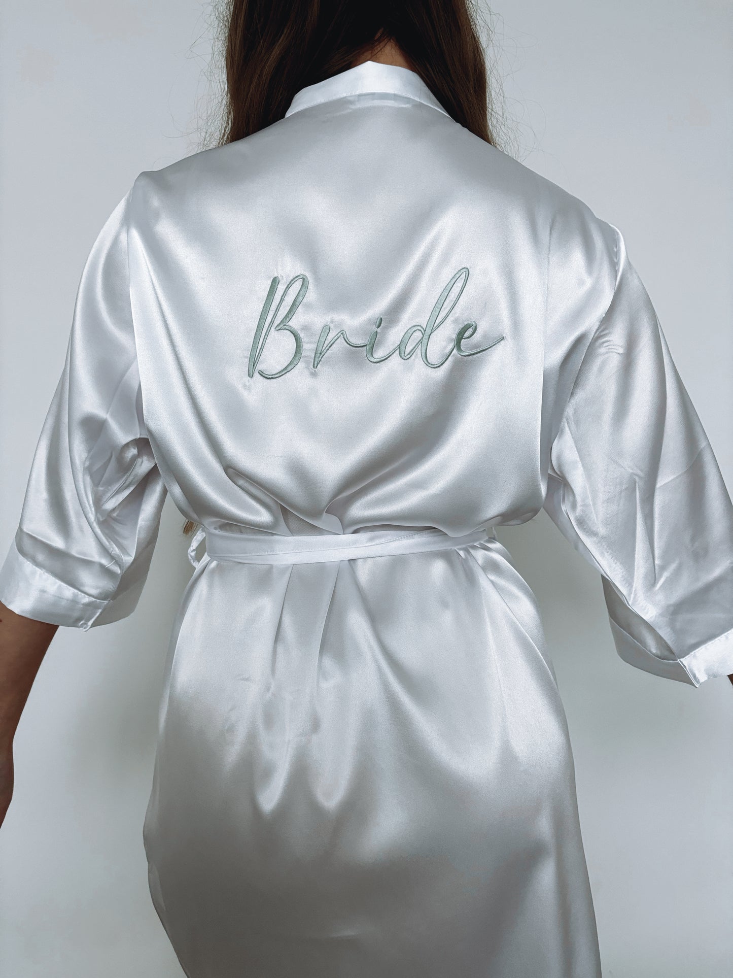 Personalised Embroidered Satin Robe - Sage