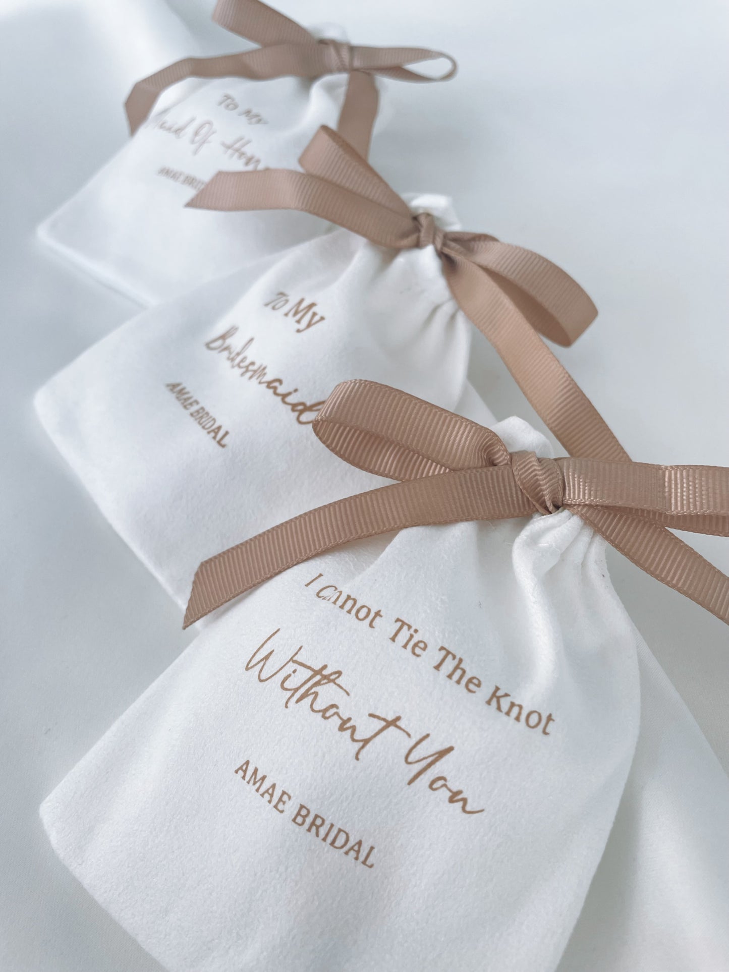 Beige Bow Bridal Party Pouches
