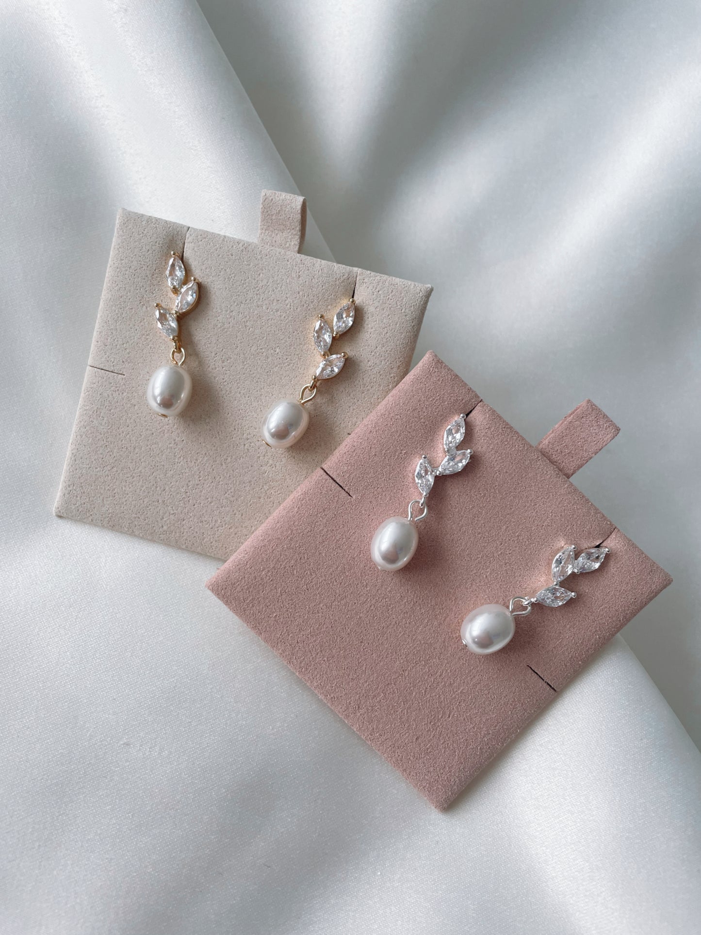 14k Plated Pearl Leaf Drop Bridesmaids Earring