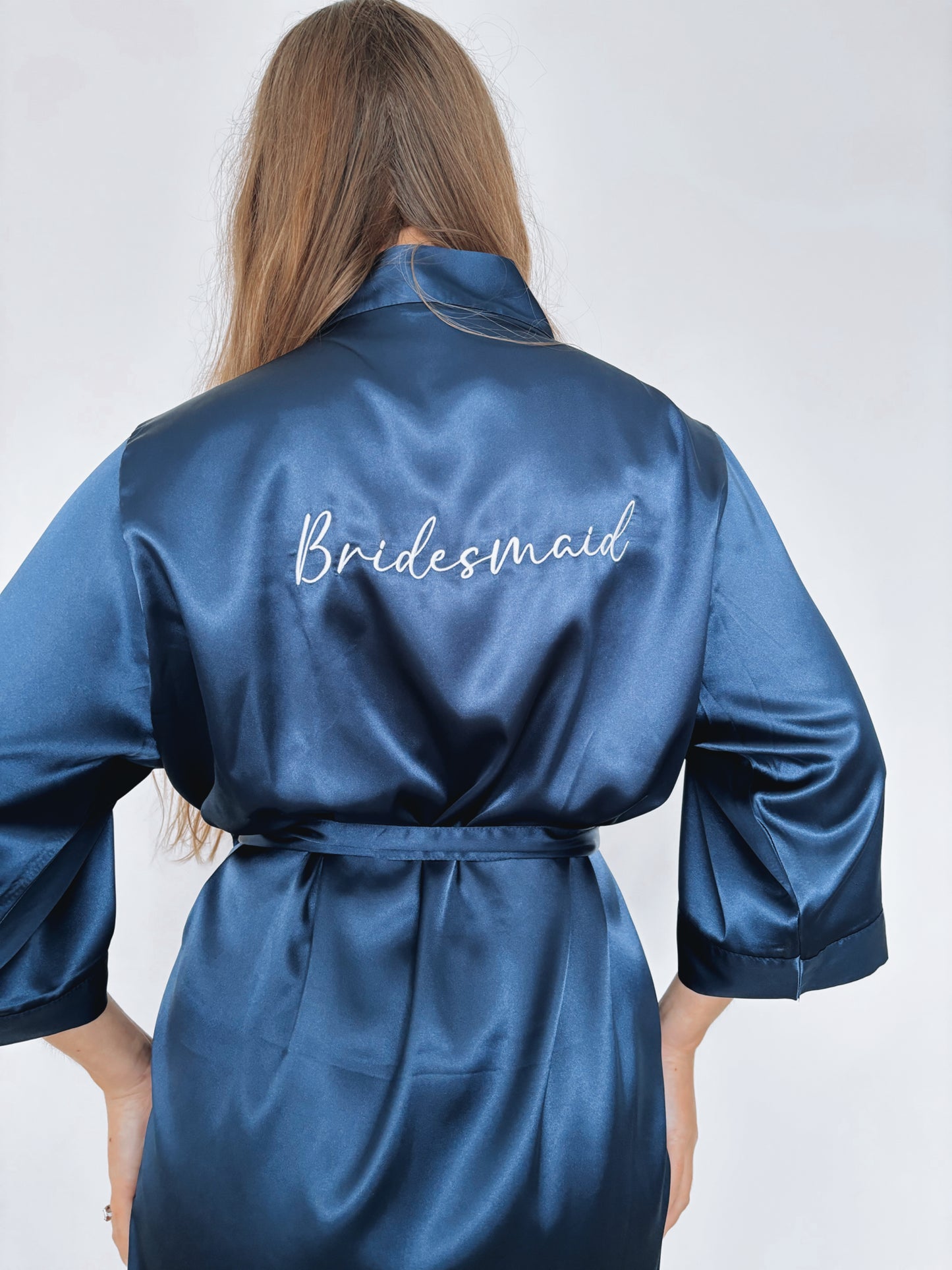 Personalised Embroidered Satin Robe - Navy