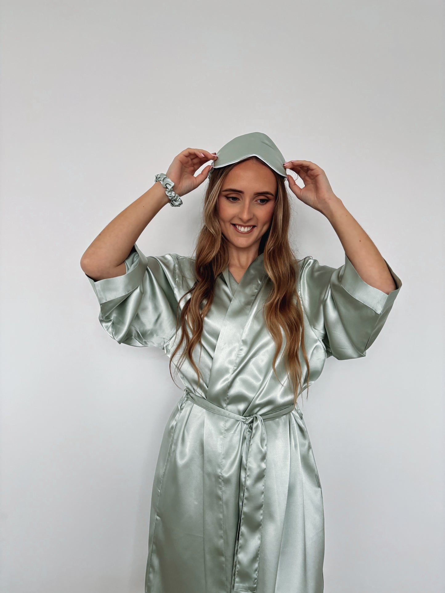 Personalised Embroidered Satin Robe - Sage