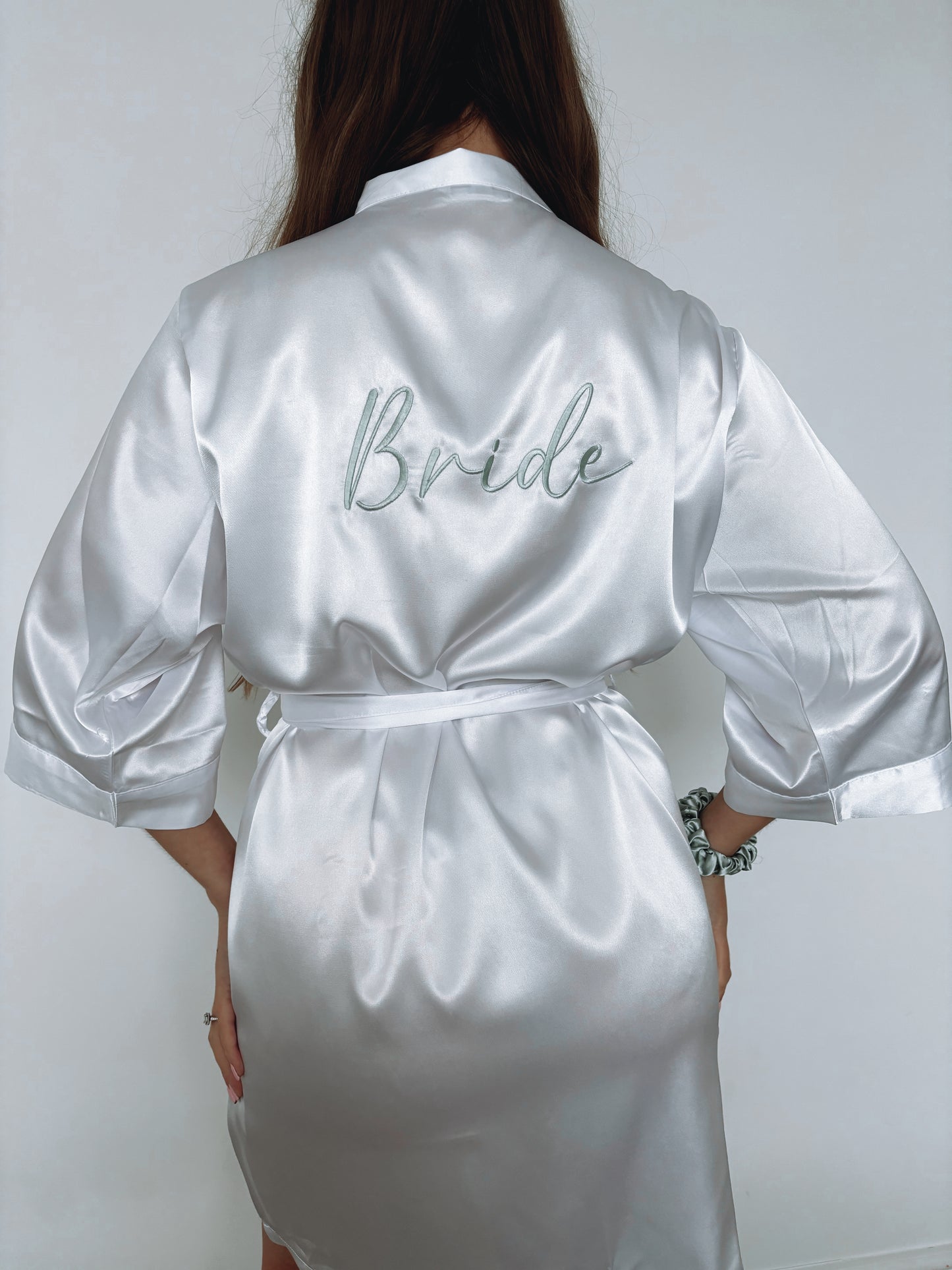 Personalised Embroidered Satin Robe - Sage