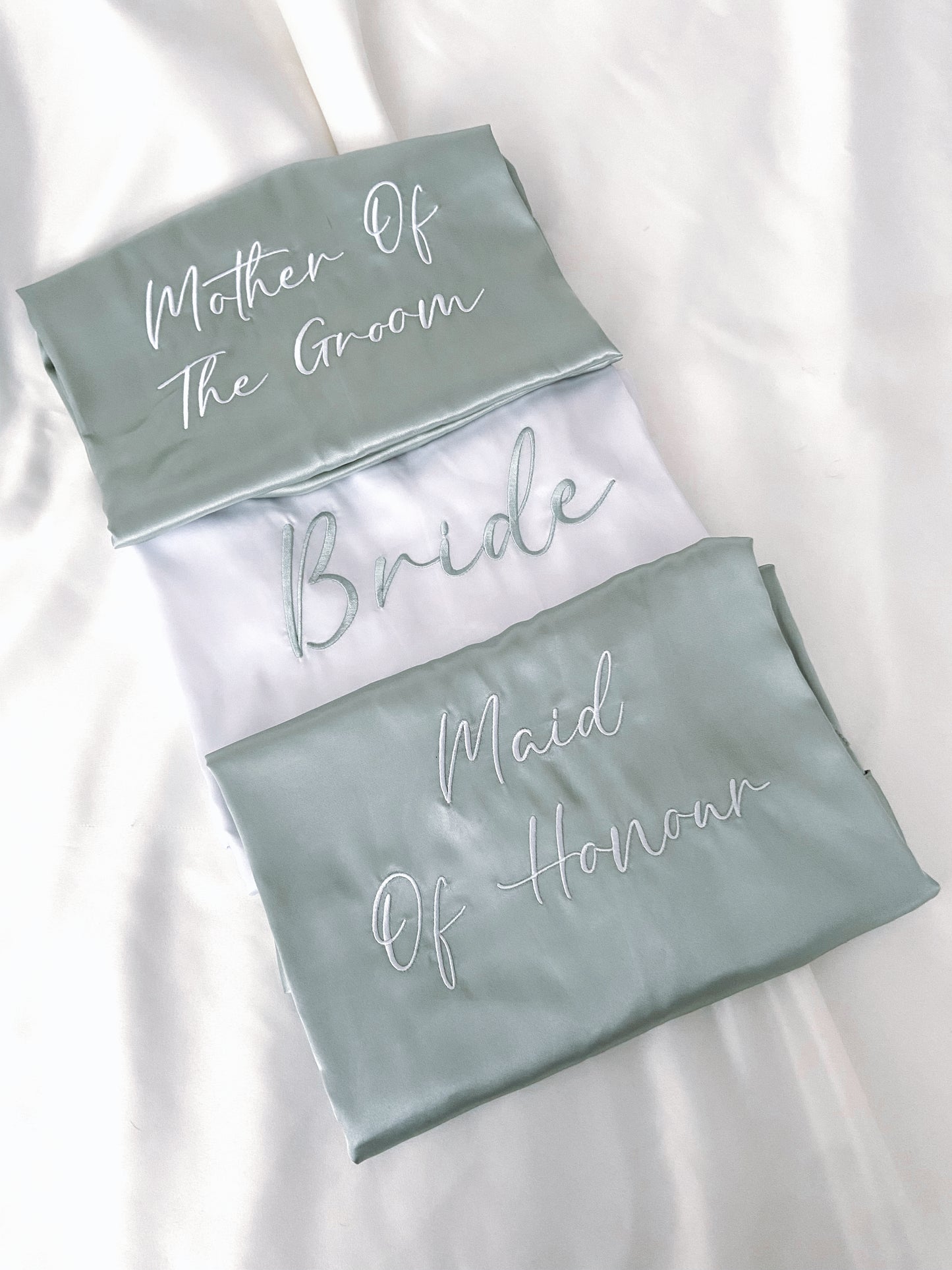Personalised Embroidered Satin Robe - Sage