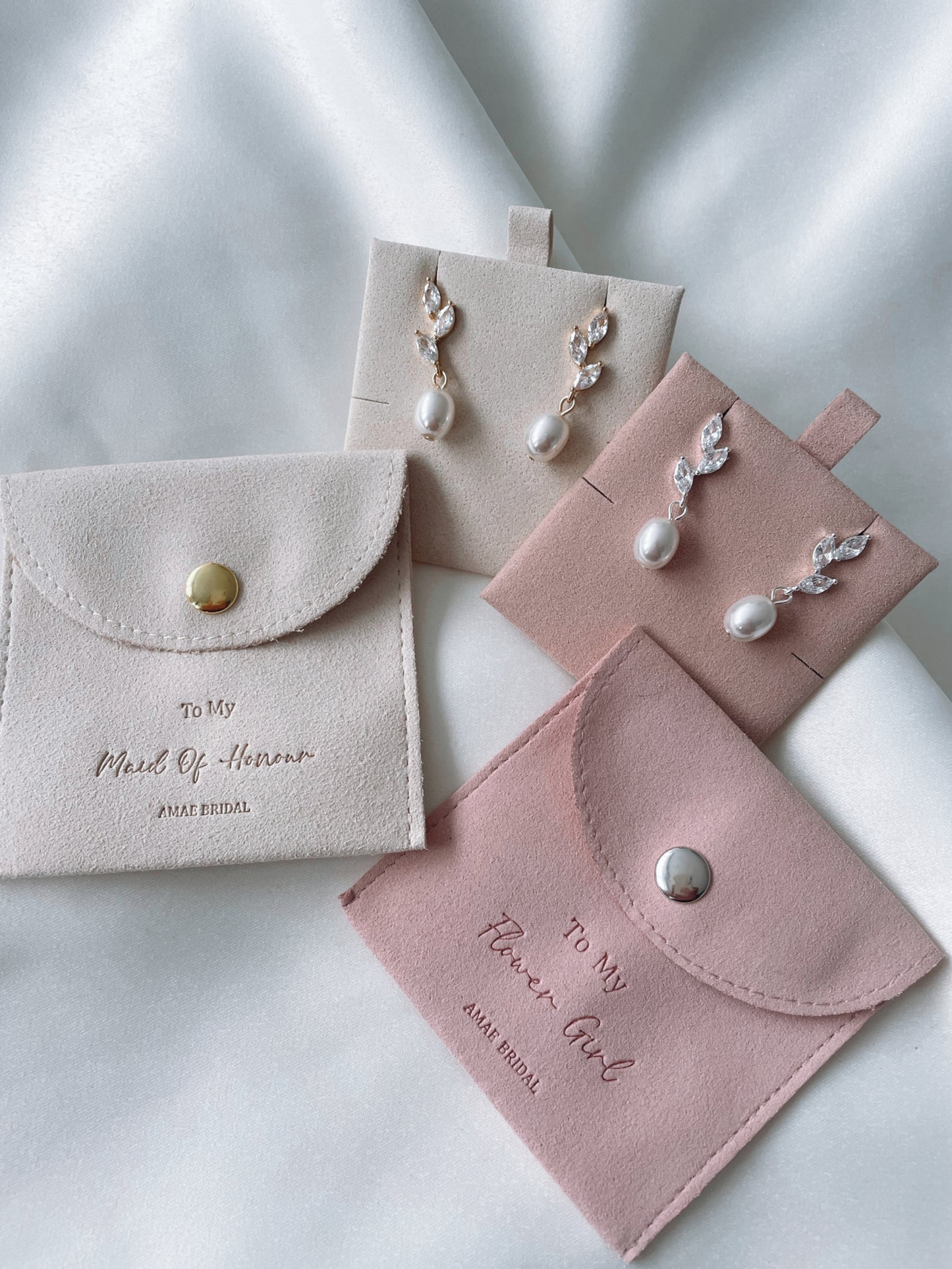 14k Plated Pearl Leaf Drop Bridesmaids Earring