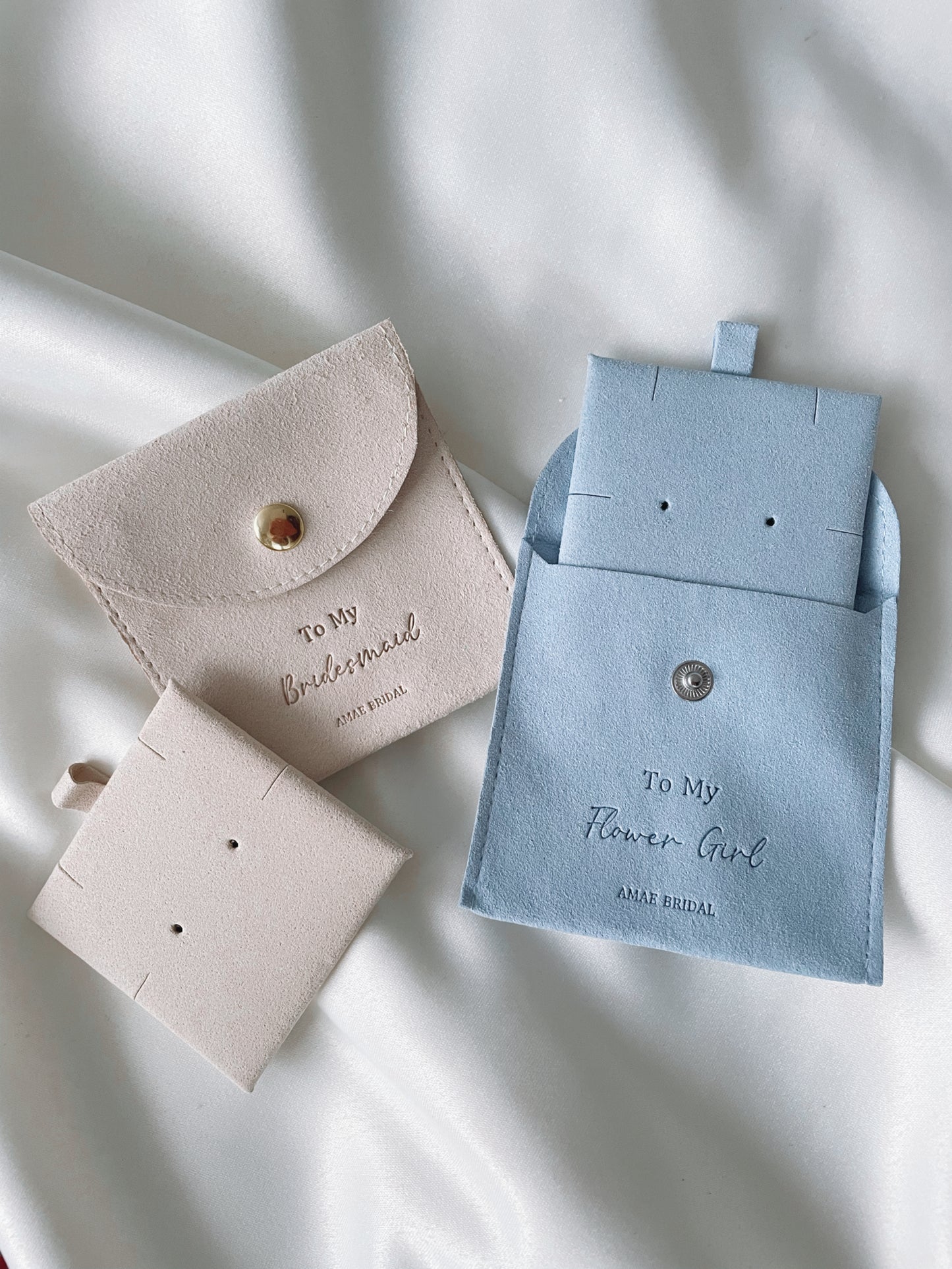 Beige Personalised Bridal Party Jewellery Pouch and Back