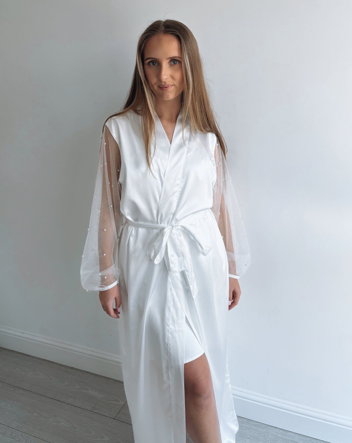 Pearl Sleeve Satin Bridal Robe