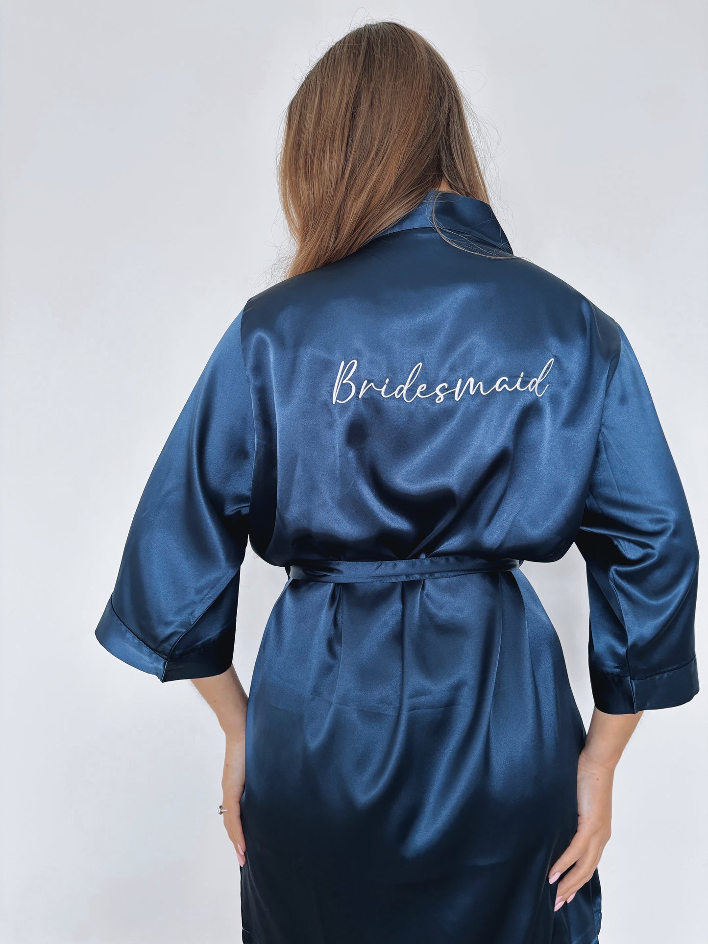 Personalised Embroidered Satin Robe - Navy
