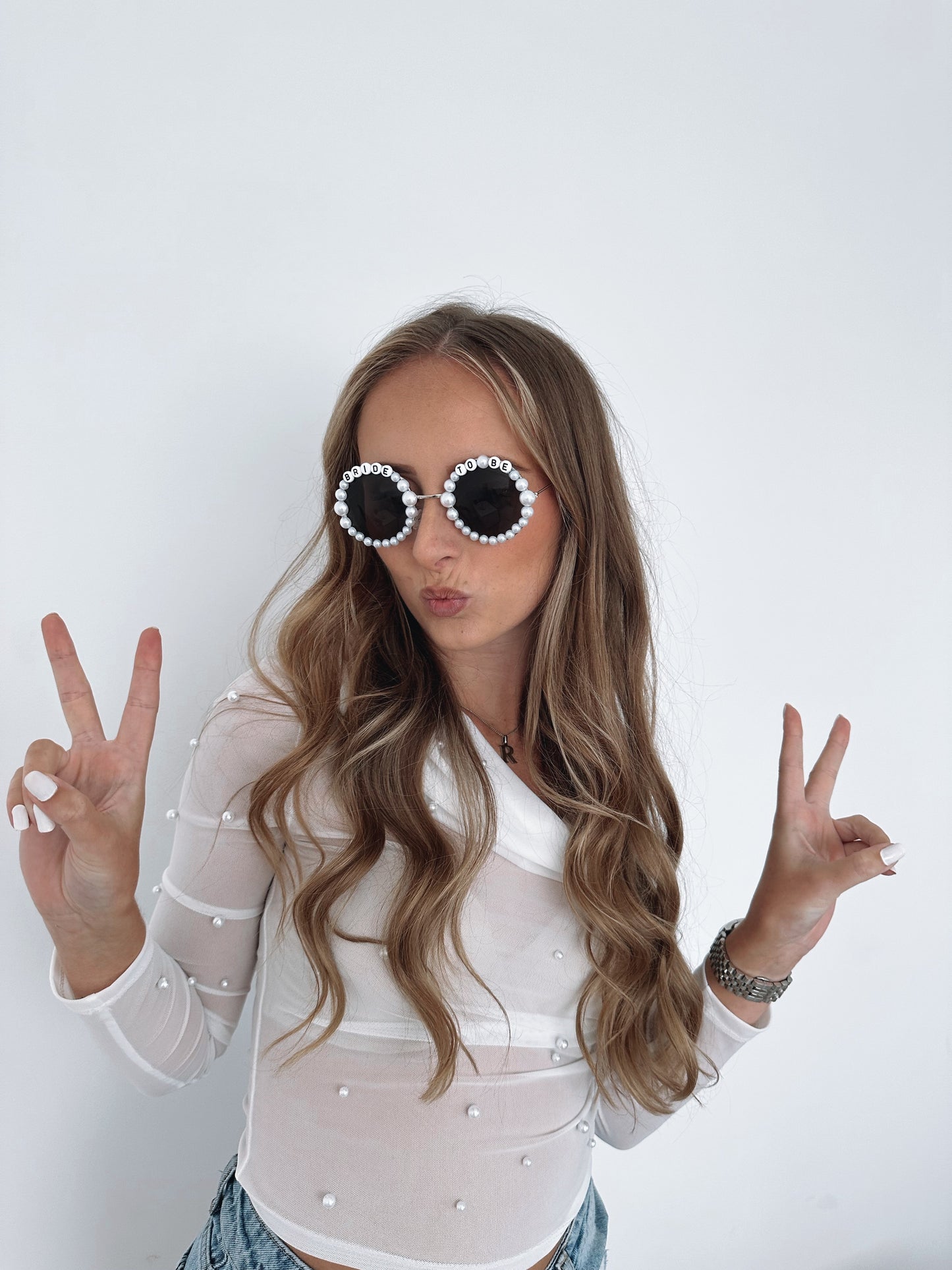 Bride To Be Personalised Pearl Round Sunglasses