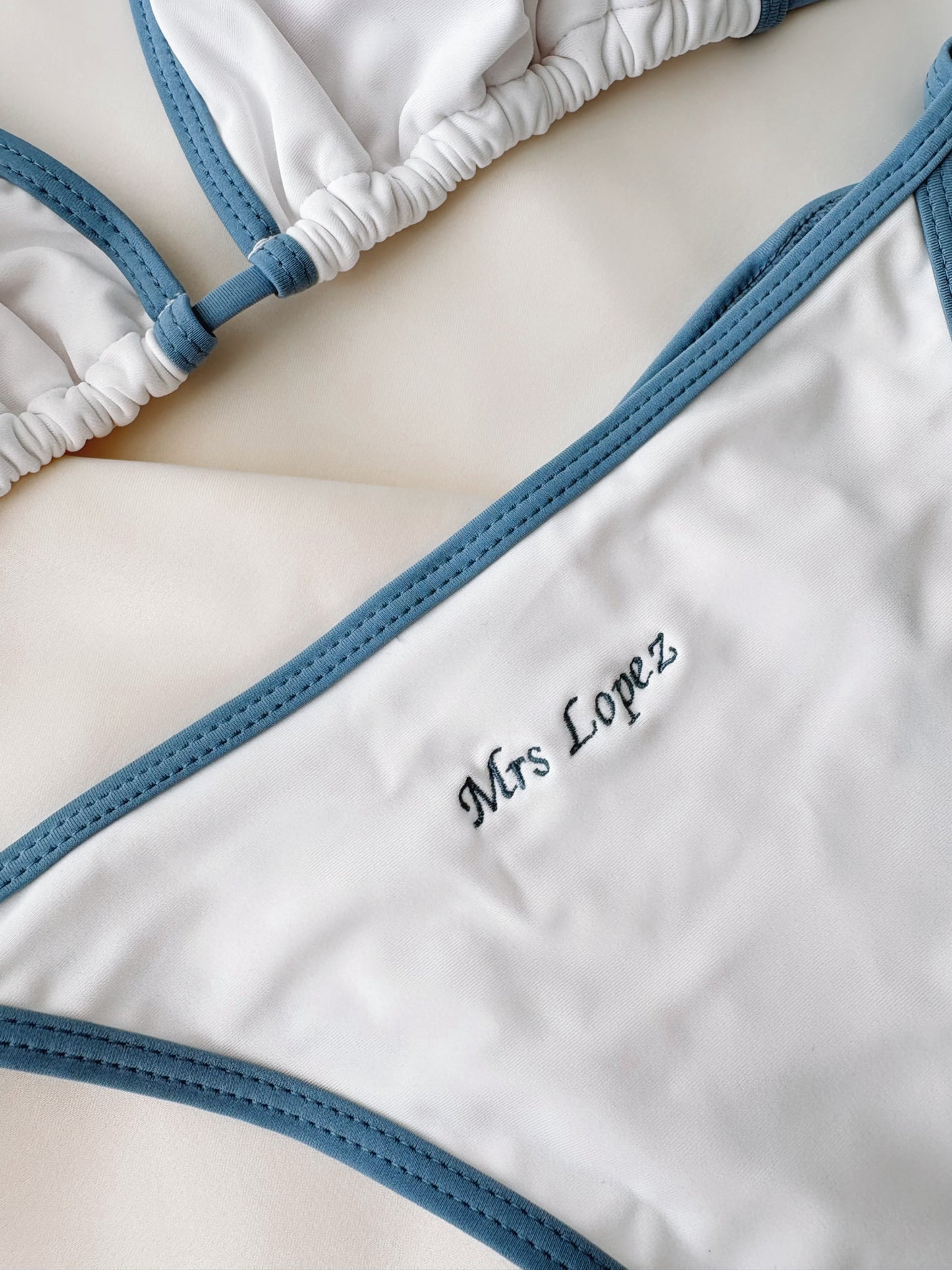 Personalised Embroidered Bikini - White & Blue