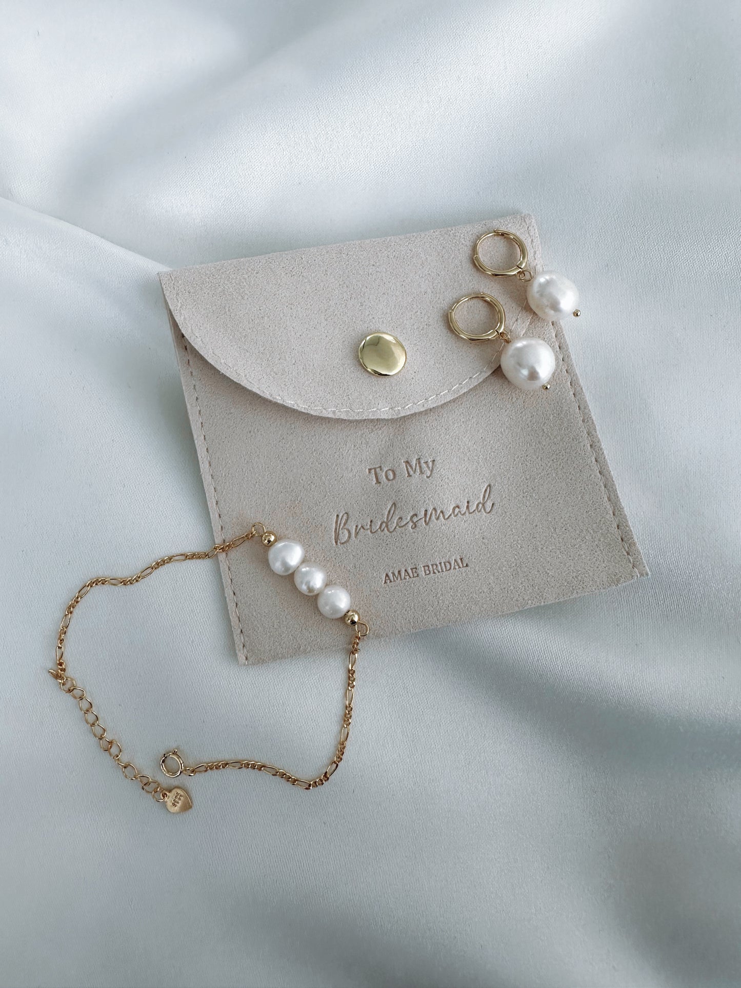 Sterling Silver Gold Pearl Bracelet and Earring Set