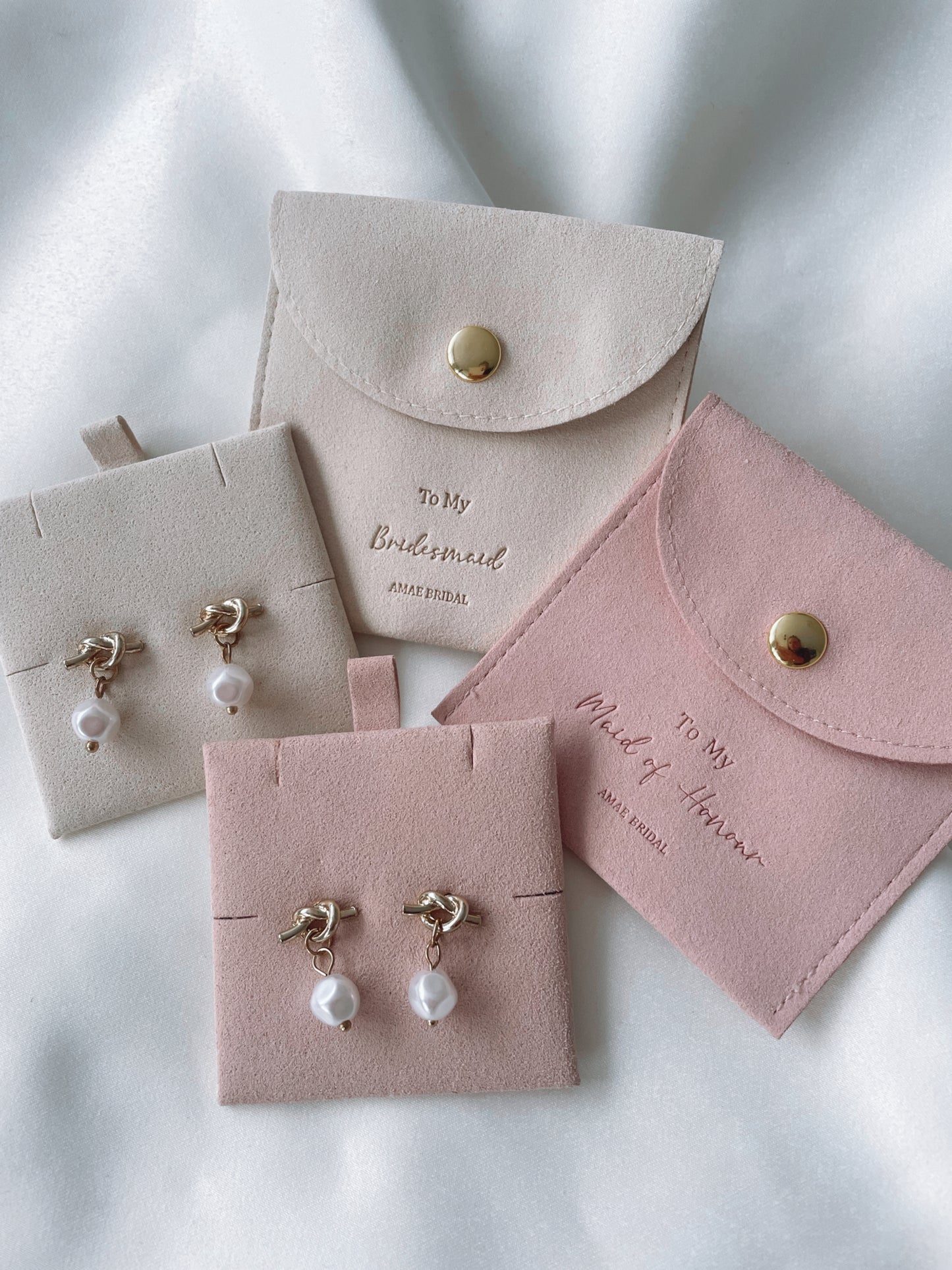 Pearl Gold Knot 925 Sterling Silver Stud Bridesmaids Earring