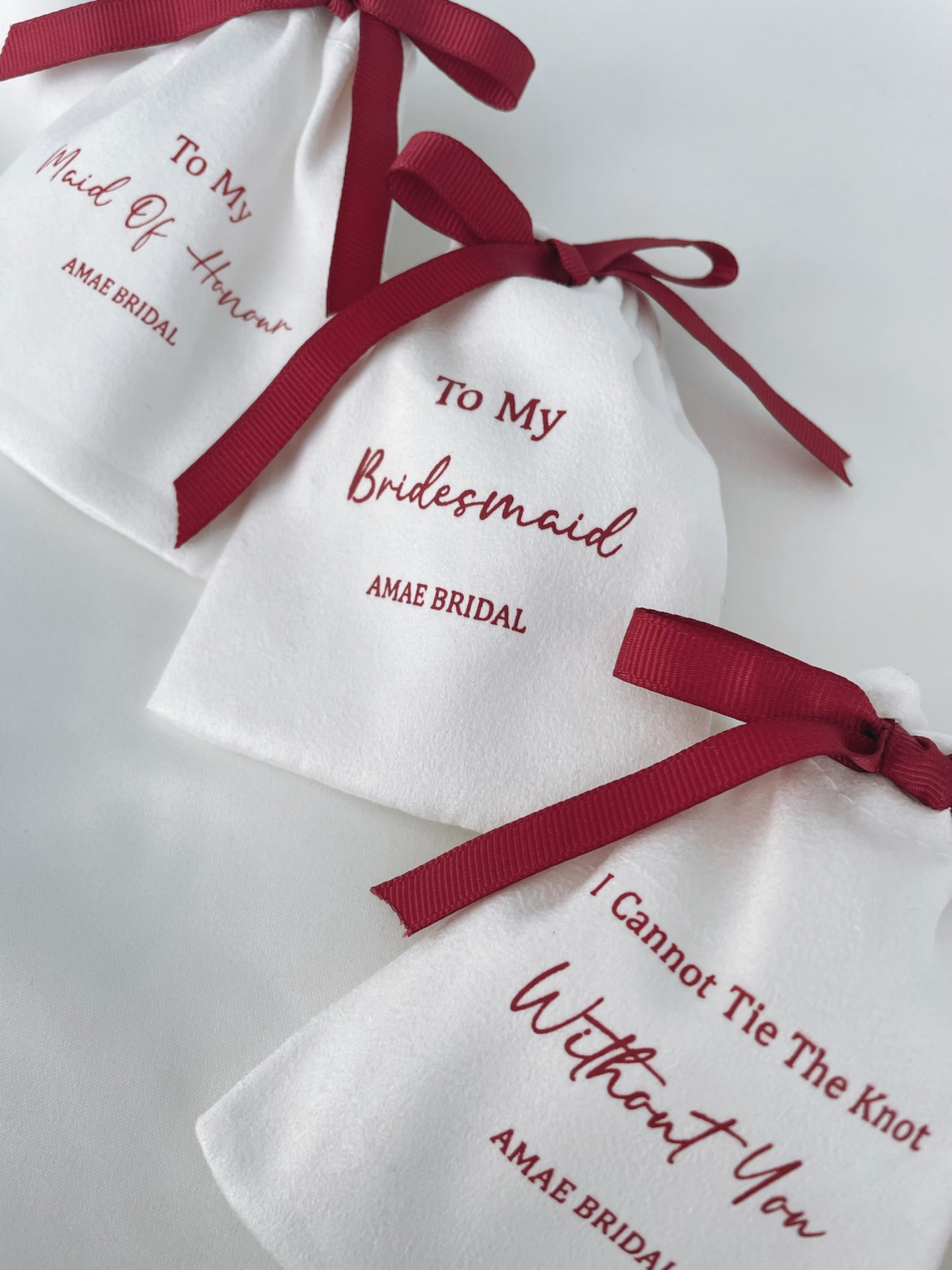 Burgundy Bow Bridal Party Pouches