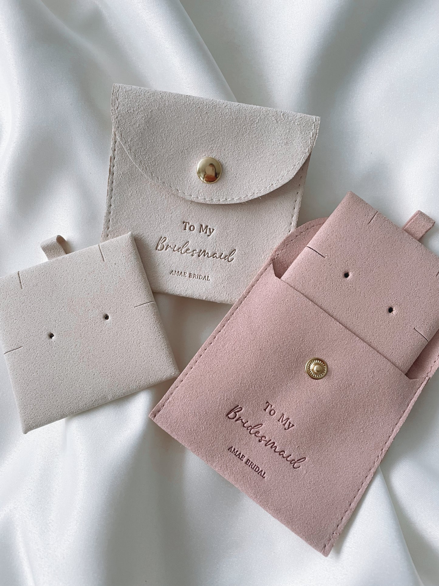 Beige Personalised Bridal Party Jewellery Pouch and Back