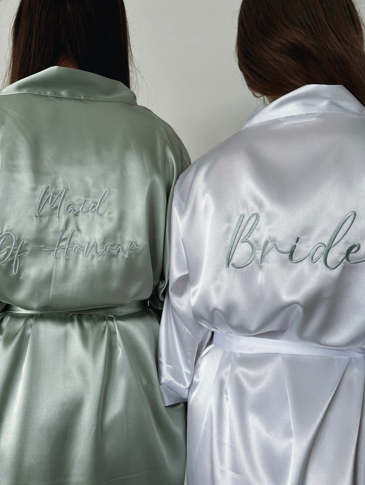 Personalised Embroidered Satin Robe - Sage