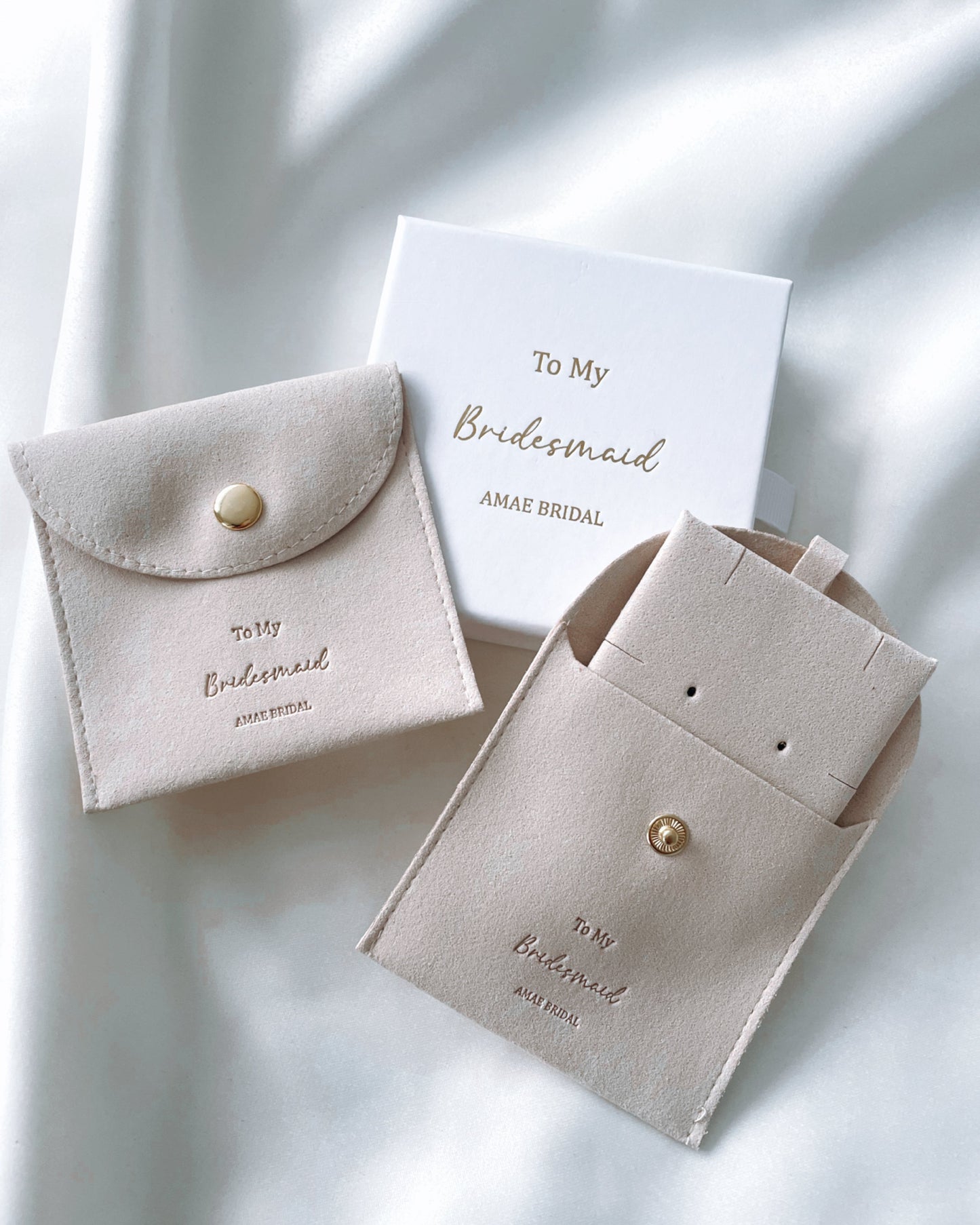 Beige Personalised Bridal Party Jewellery Pouch and Back
