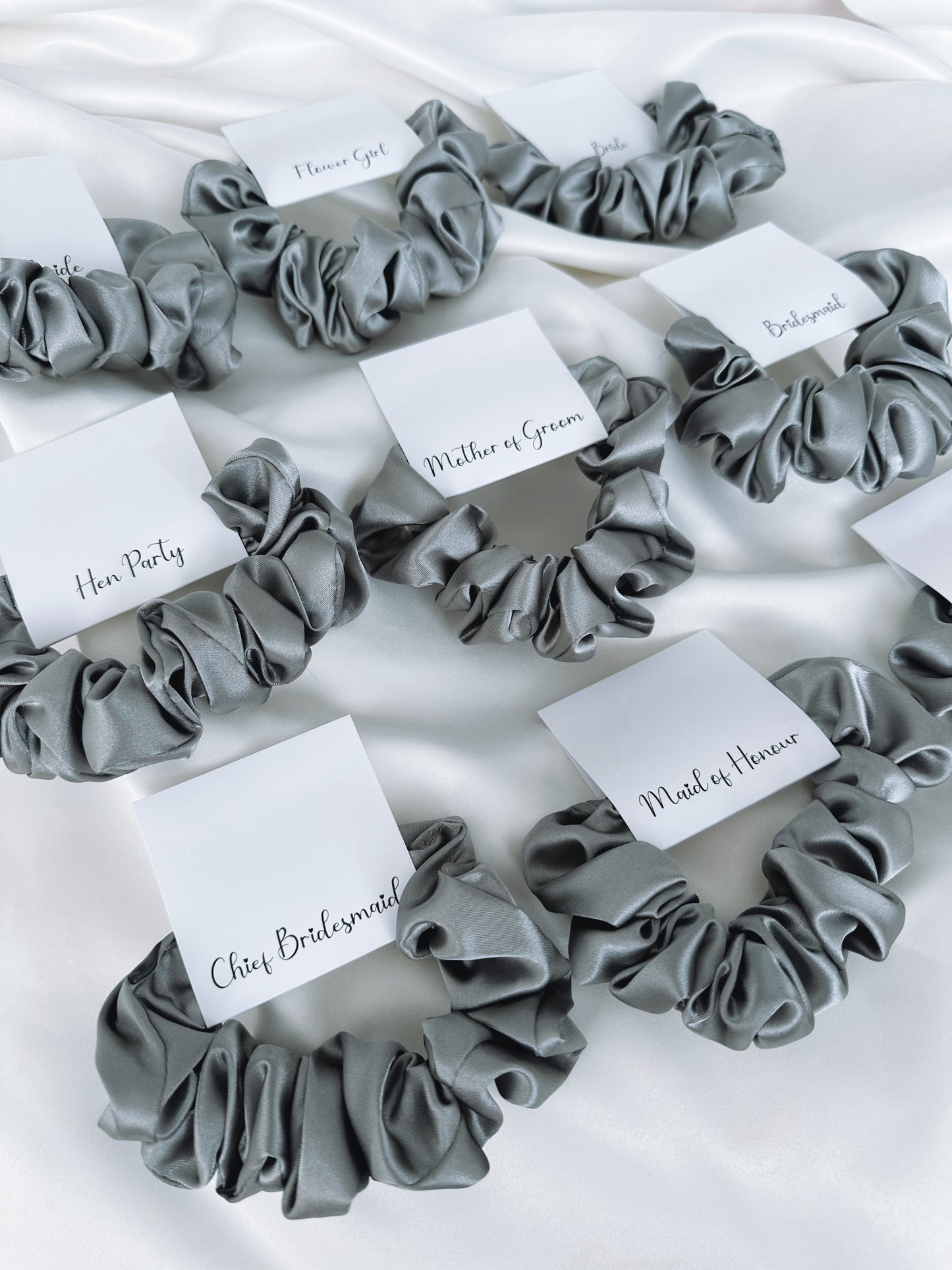 Personalised Grey Satin Scrunchie