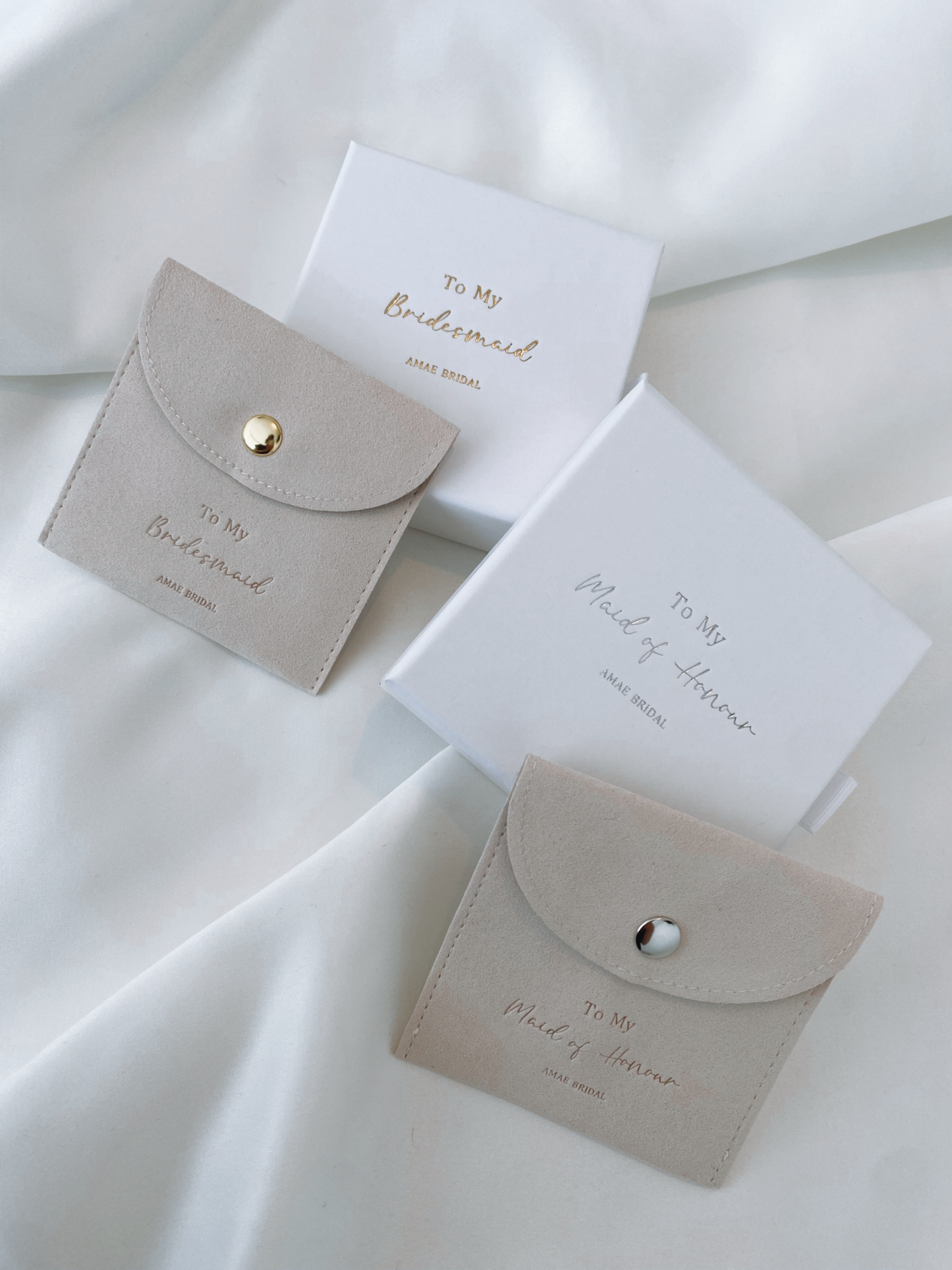 Beige Personalised Bridal Party Jewellery Pouches
