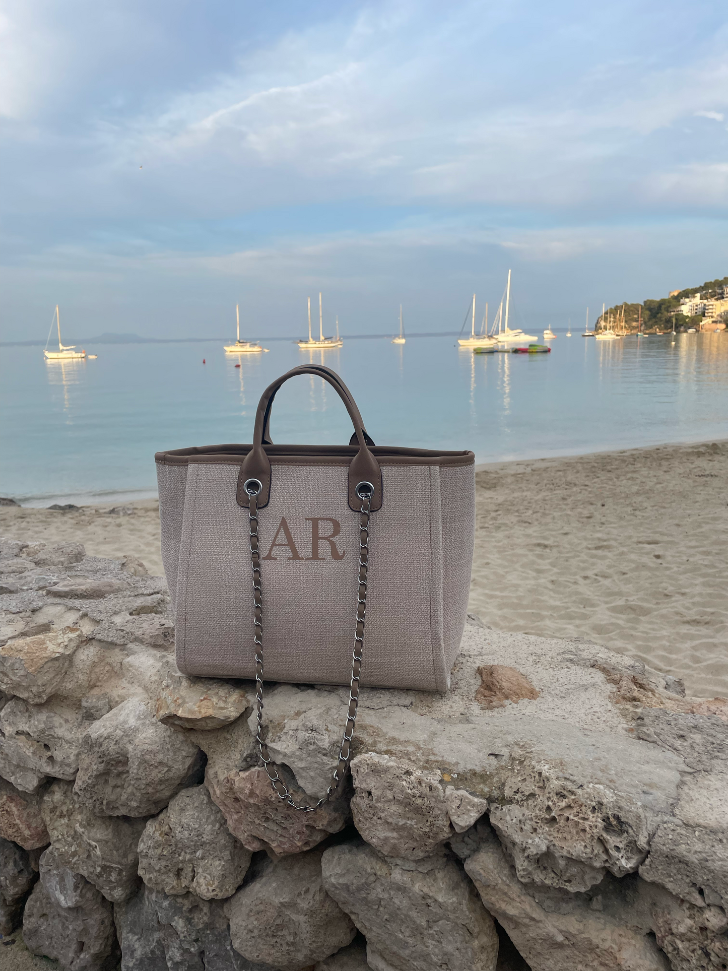 Personalised Initial Beach Bag - Brown
