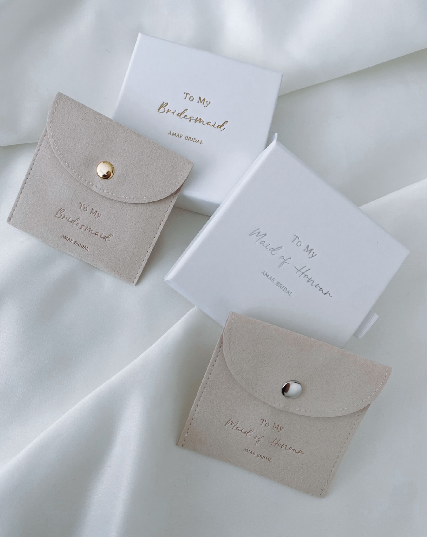Beige Personalised Bridal Party Jewellery Pouches