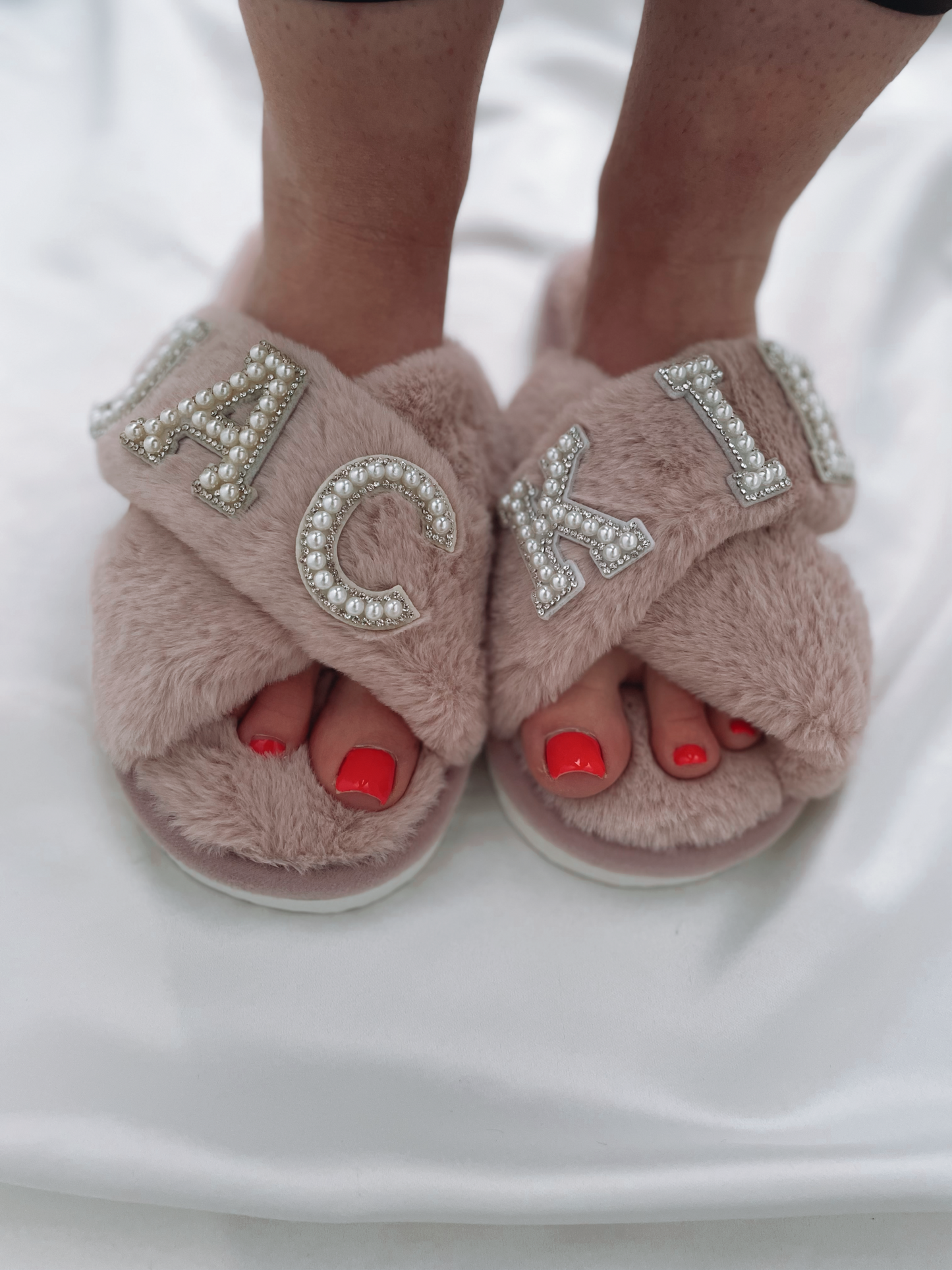 Personalised Fluffy Slippers- Nude, Black, Pink, Green