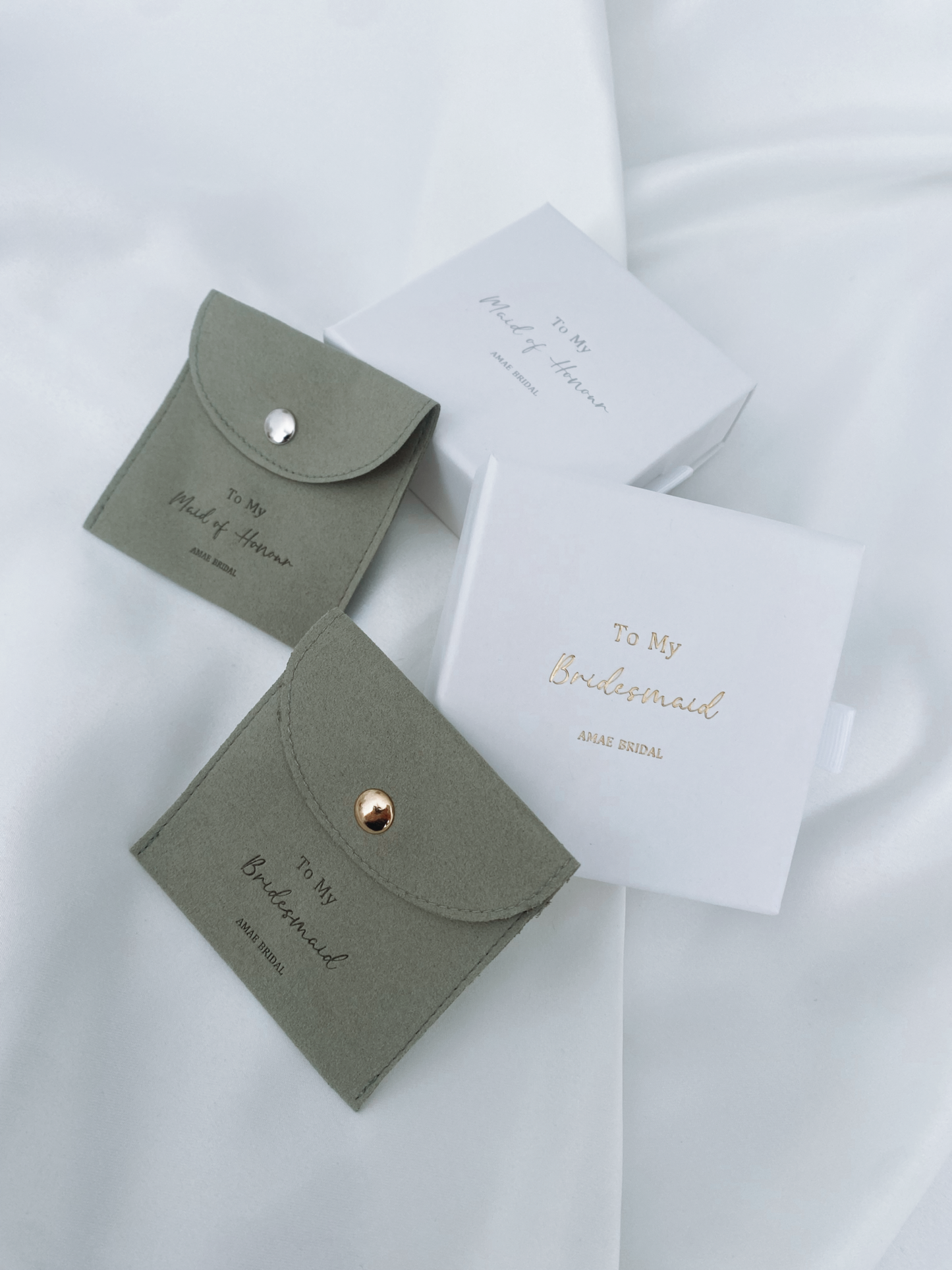 Green Personalised Bridal Party Jewellery Pouches