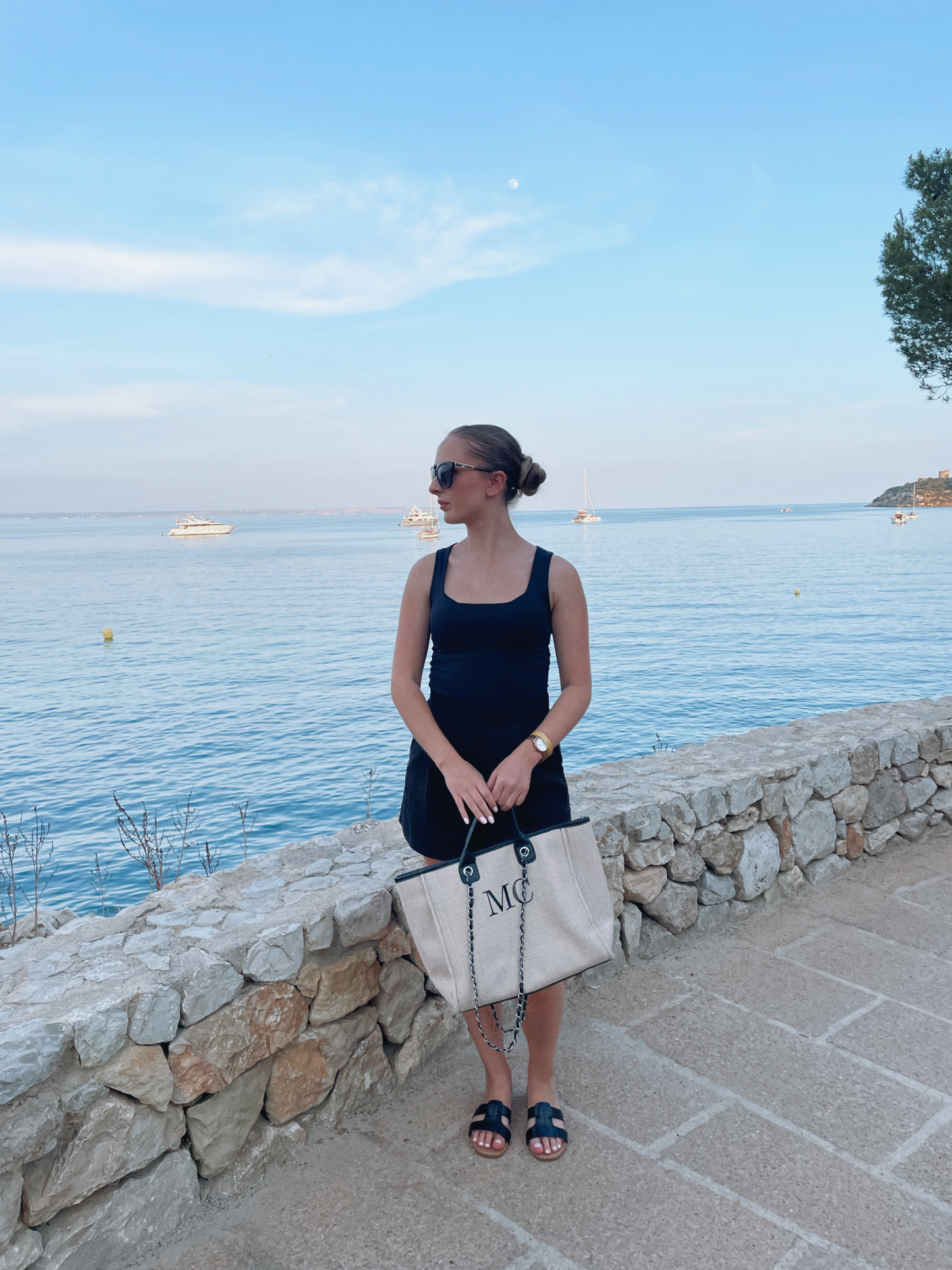 Personalised Initial Beach Bag - Cream/Black