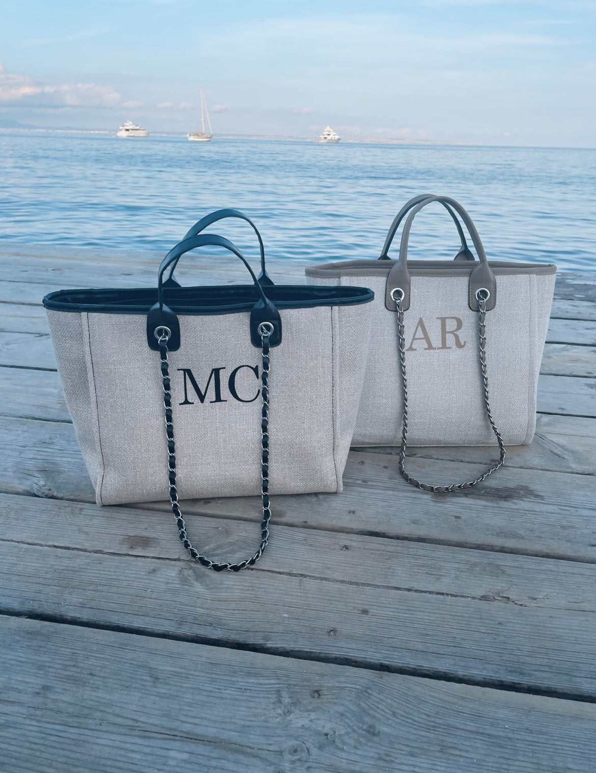 Personalised Initial Beach Bag - Cream/Black