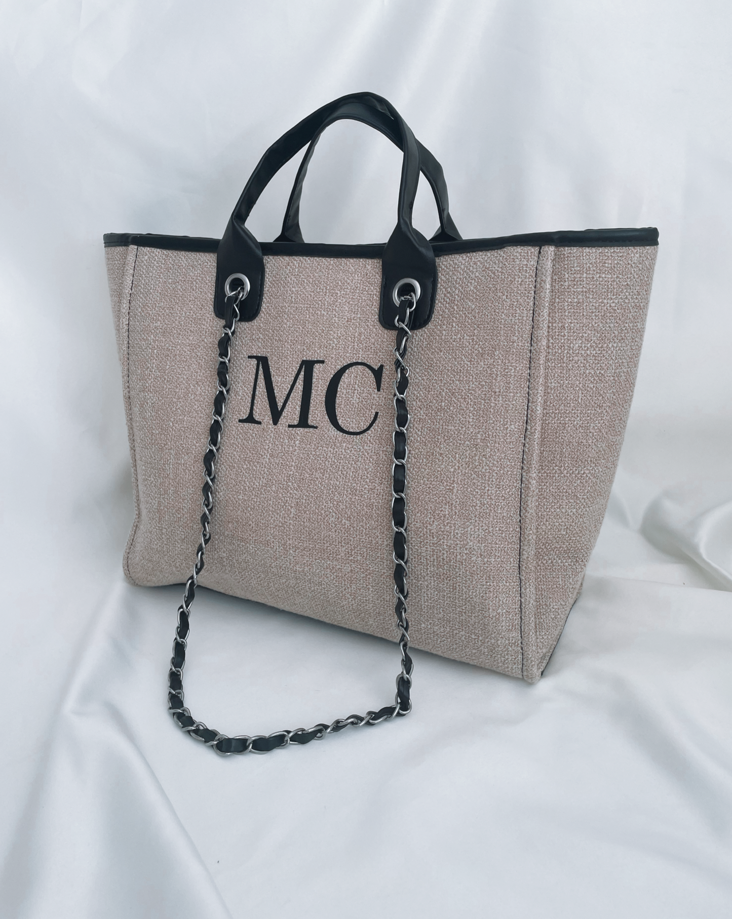 Personalised Initial Beach Bag - Cream/Black