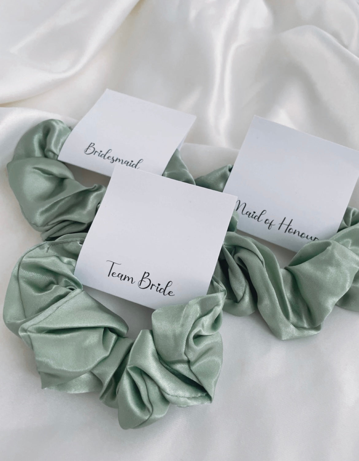 Personalised Sage Green Satin Scrunchie