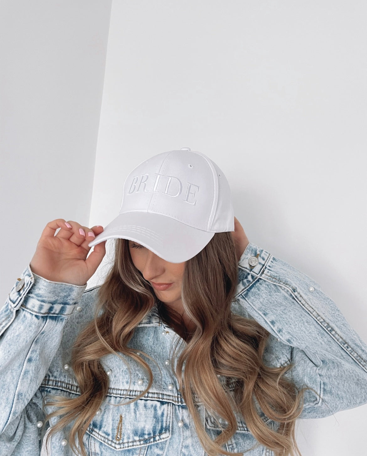 White Embroidered Bride Cap