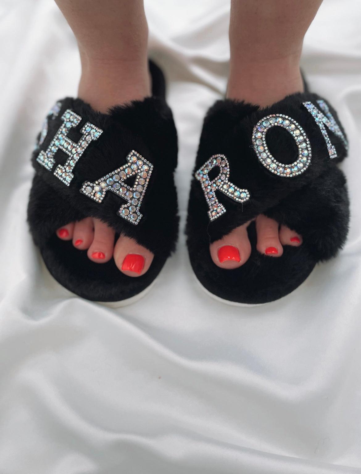 Personalised Fluffy Slippers- Nude, Black, Pink, Green