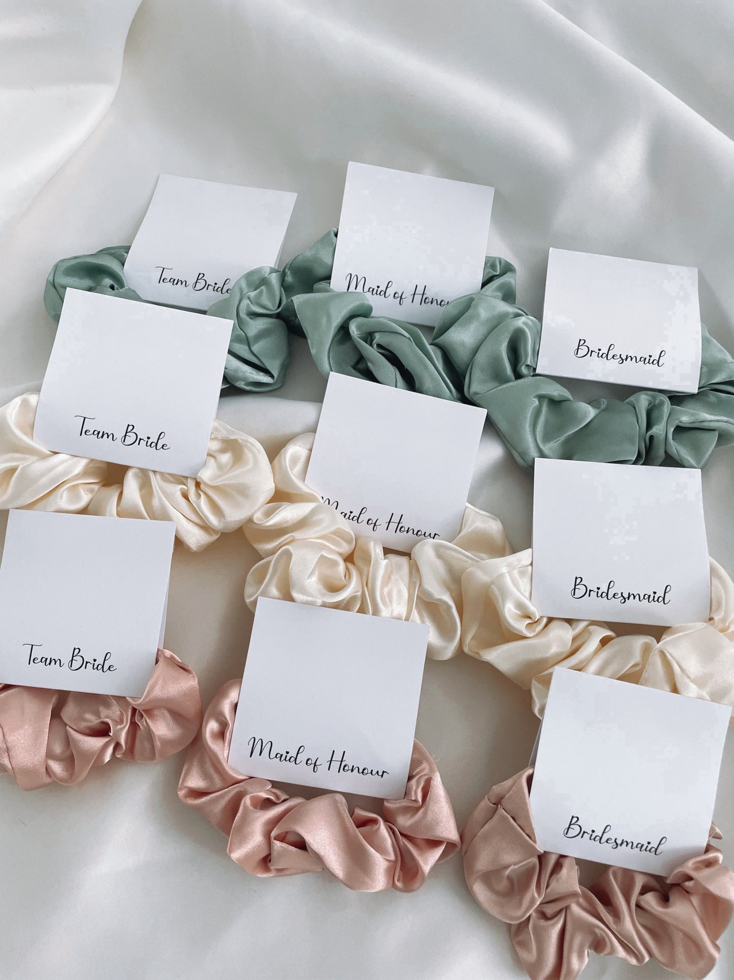 Personalised Sage Green Satin Scrunchie