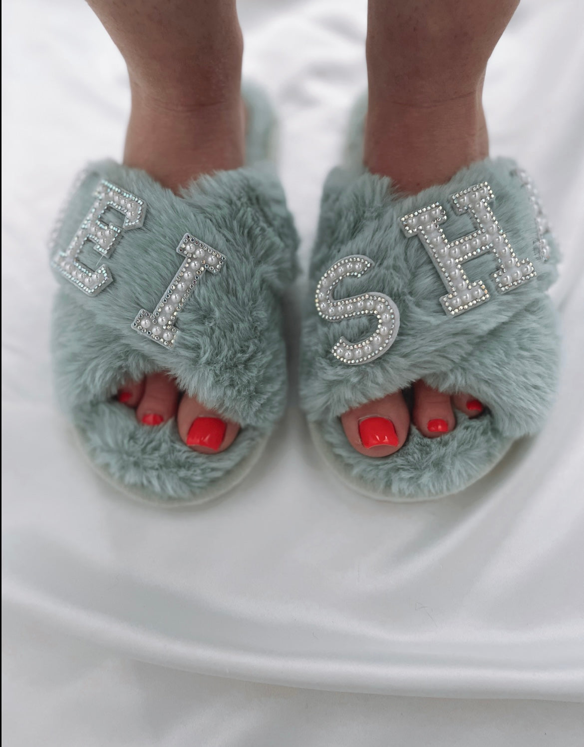 Personalised Fluffy Slippers- Nude, Black, Pink, Green