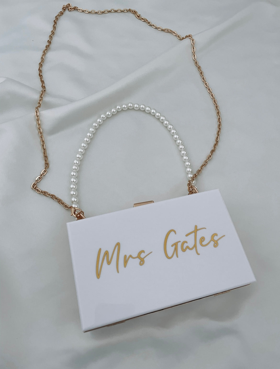 Personalised Box Bag With Pearl Strap