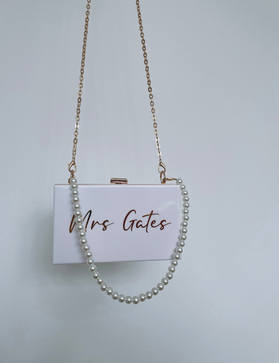 Personalised Box Bag With Pearl Strap