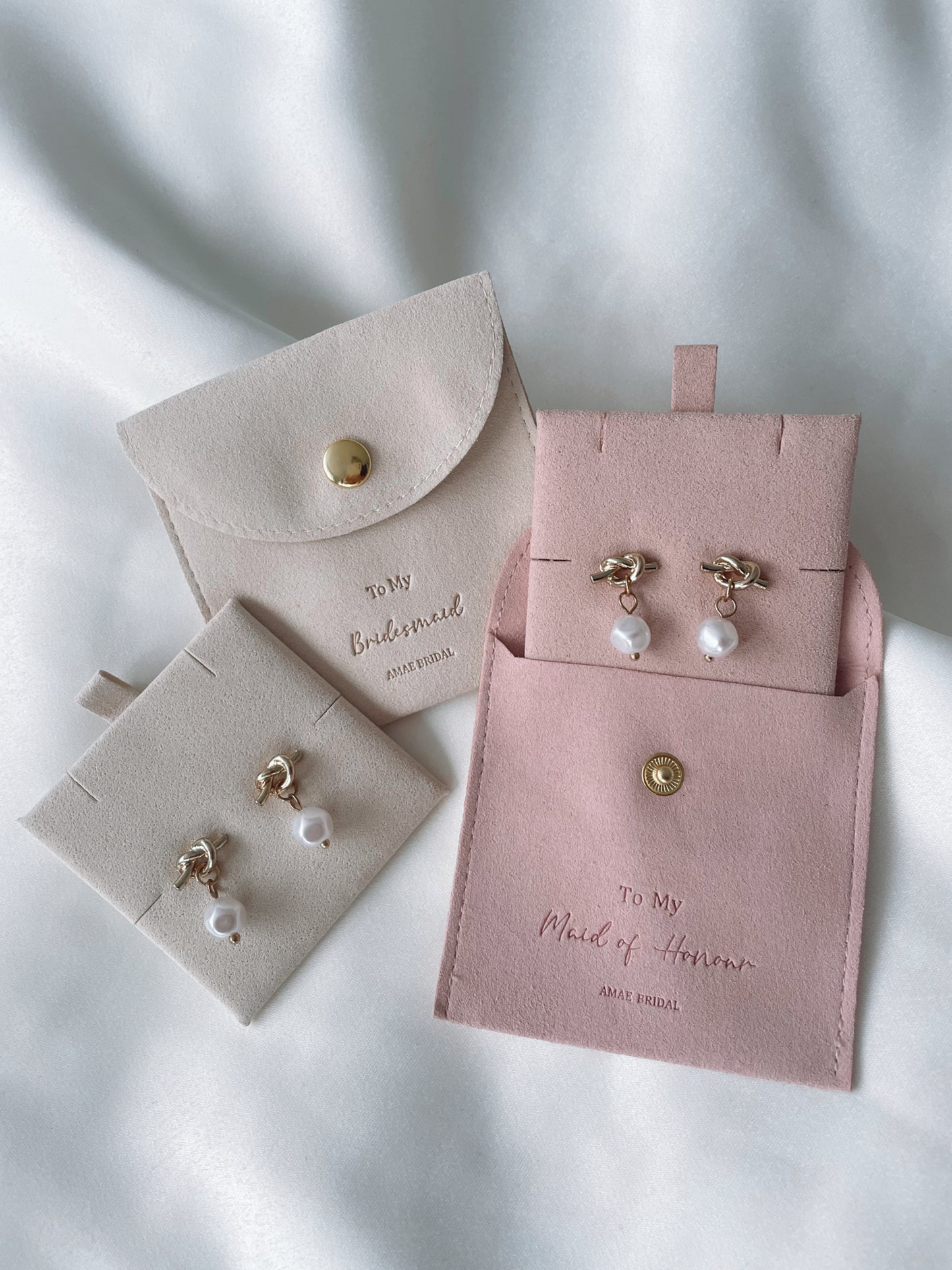 Pink Personalised Bridal Party Jewellery Pouch and Back